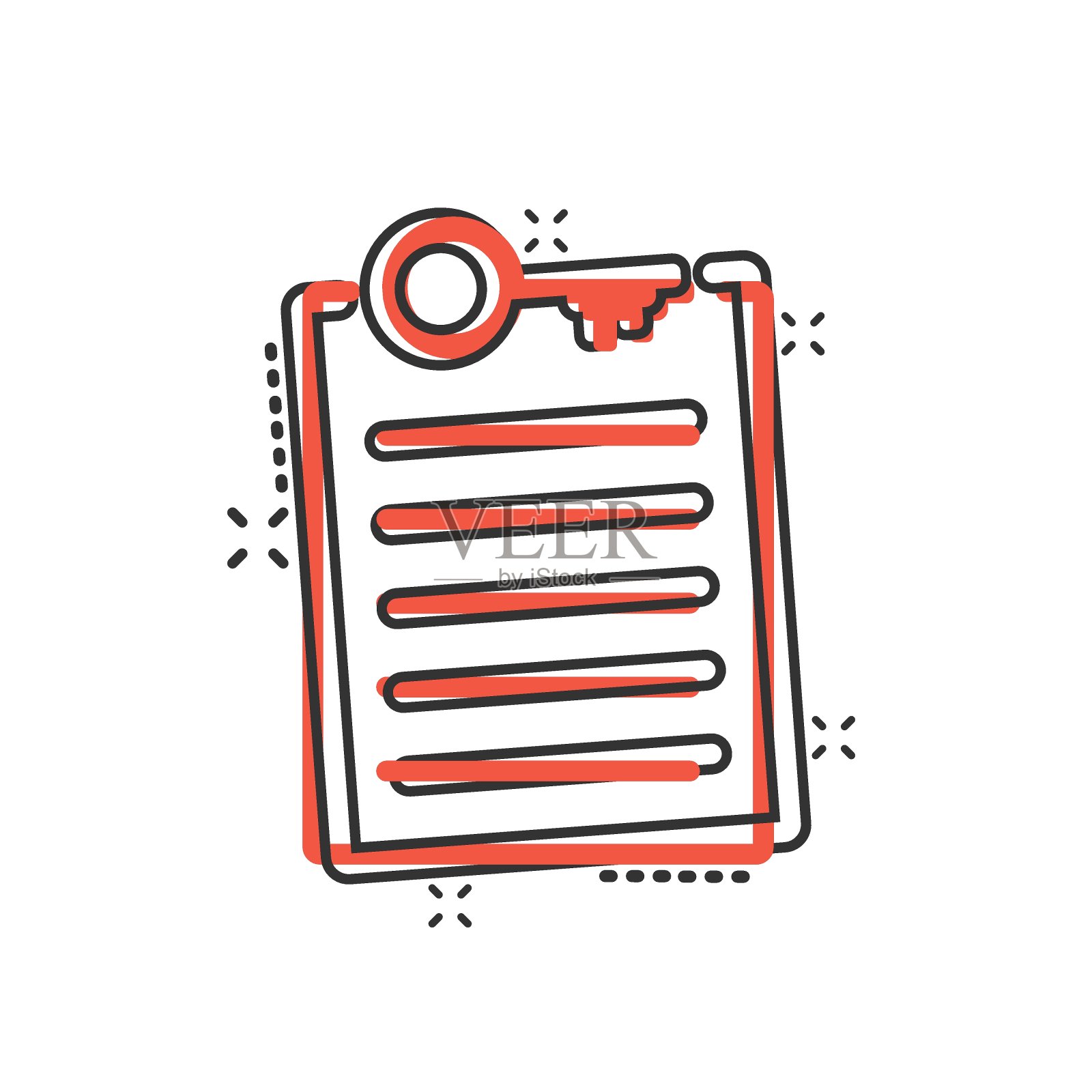 密码帐户图标在漫画风格。关键字卡通矢量插图上白色孤立的背景。重点组合飞溅效果经营理念。插画图片素材