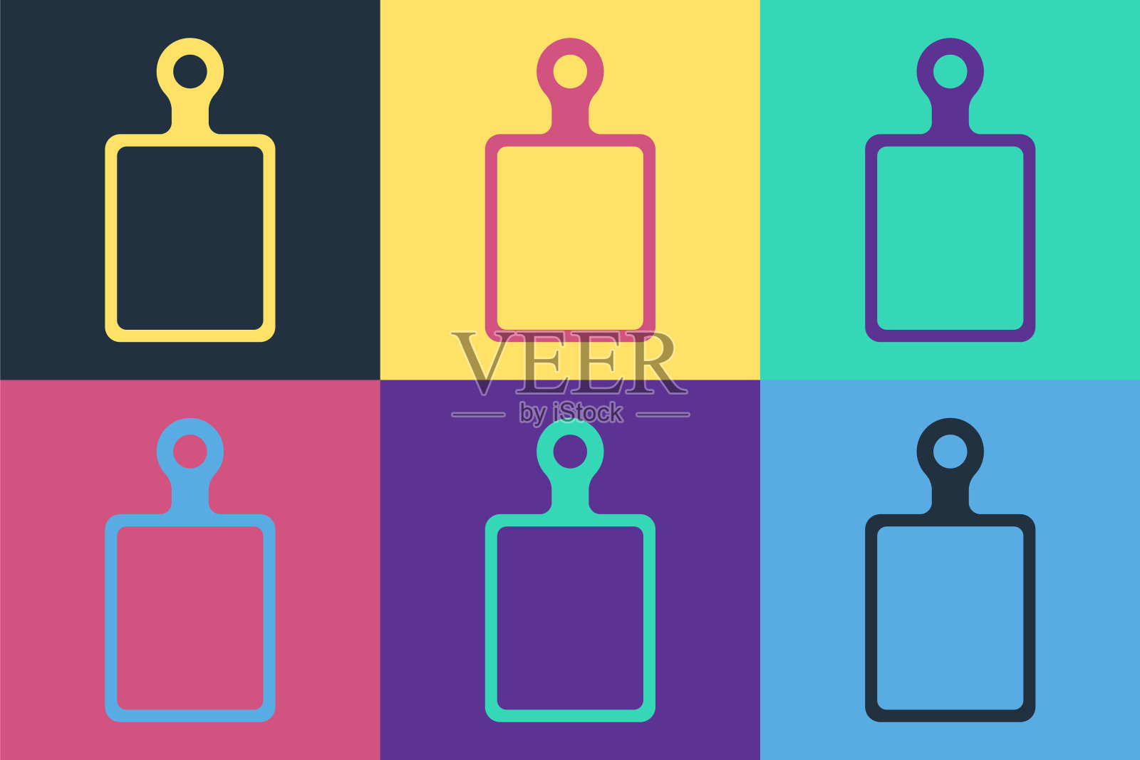 波普艺术切割板图标孤立的颜色背景。切菜板的象征。向量图标素材