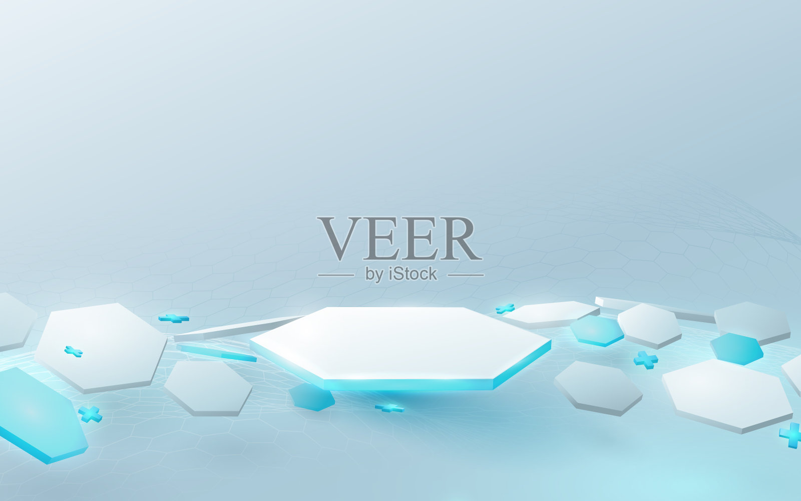 三维白蓝六边形平台显示与科技未来医疗保健和科学概念。矢量图插画图片素材