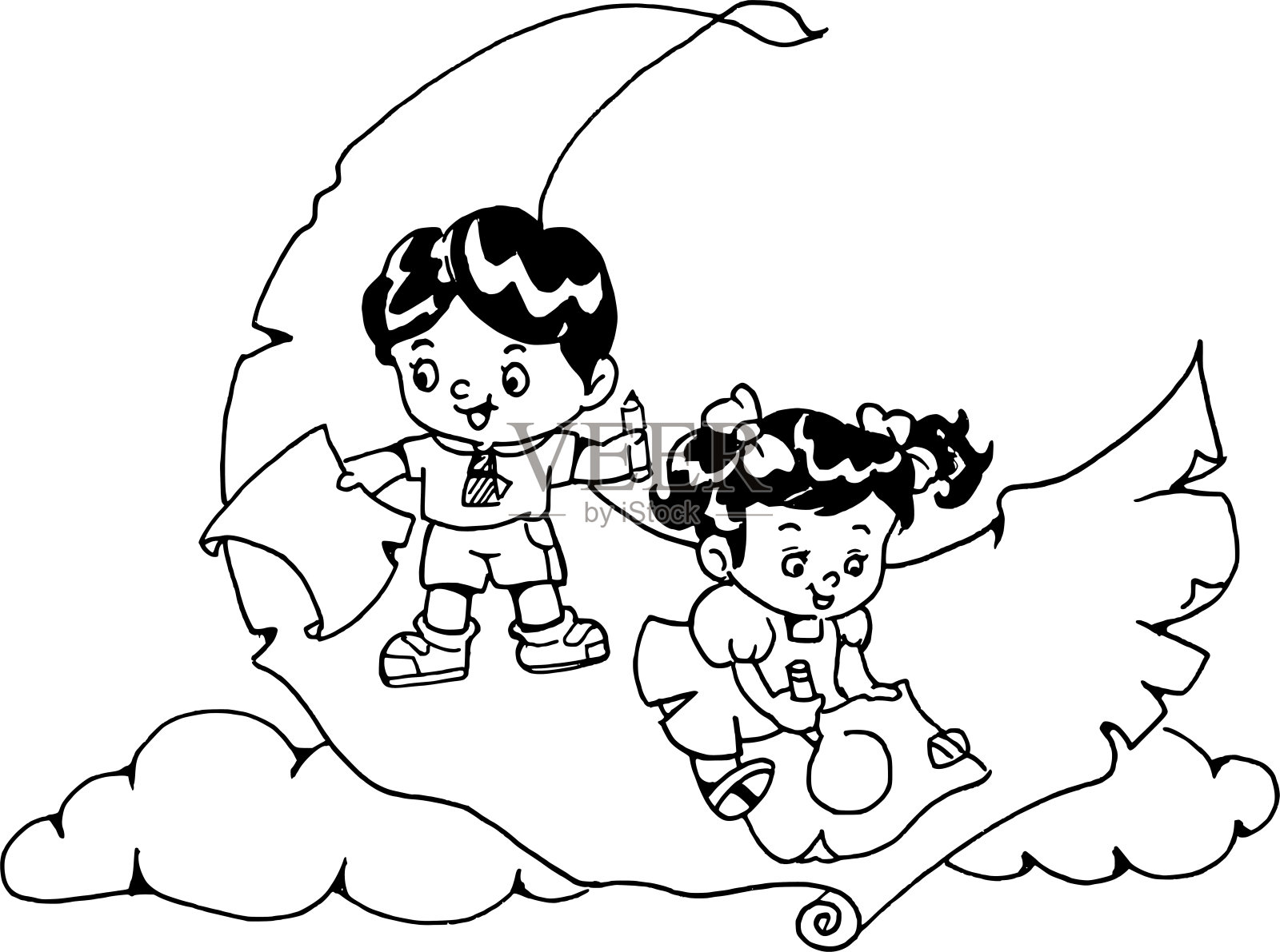 月球上的卡通孩子设计元素图片