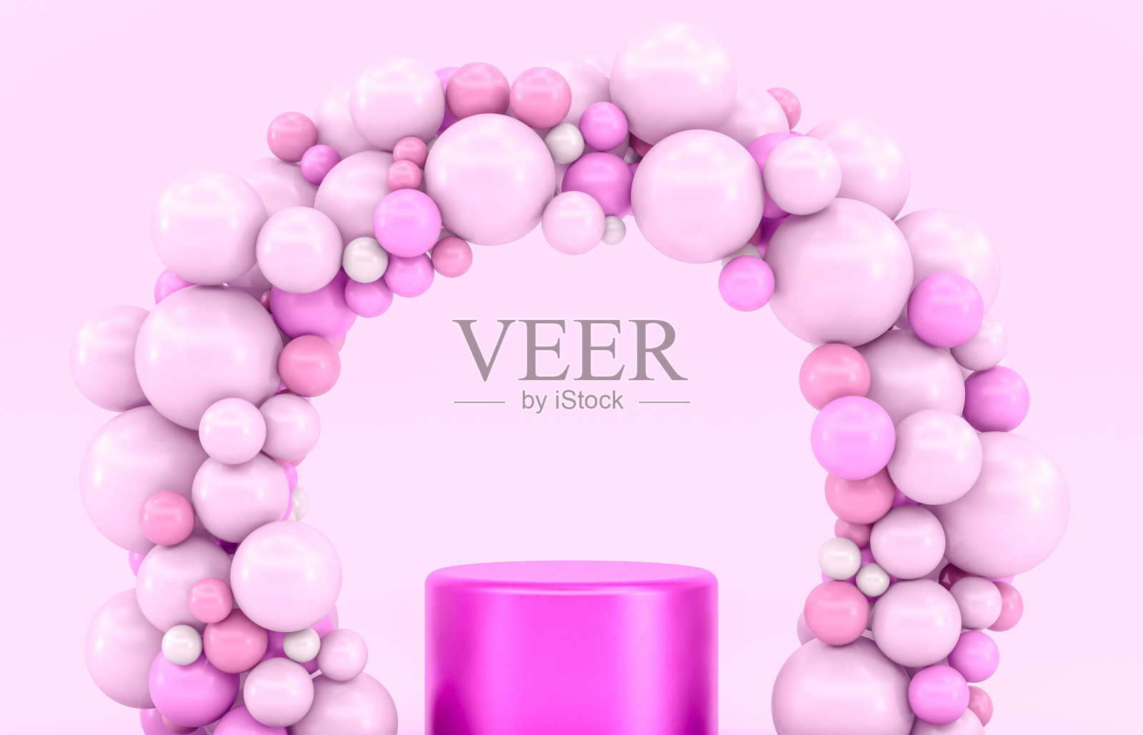 粉红色的讲台背景与气球的产品展示。照片摄影图片