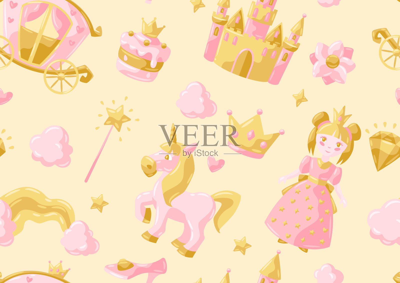 公主派对物品无缝图案。插画图片素材