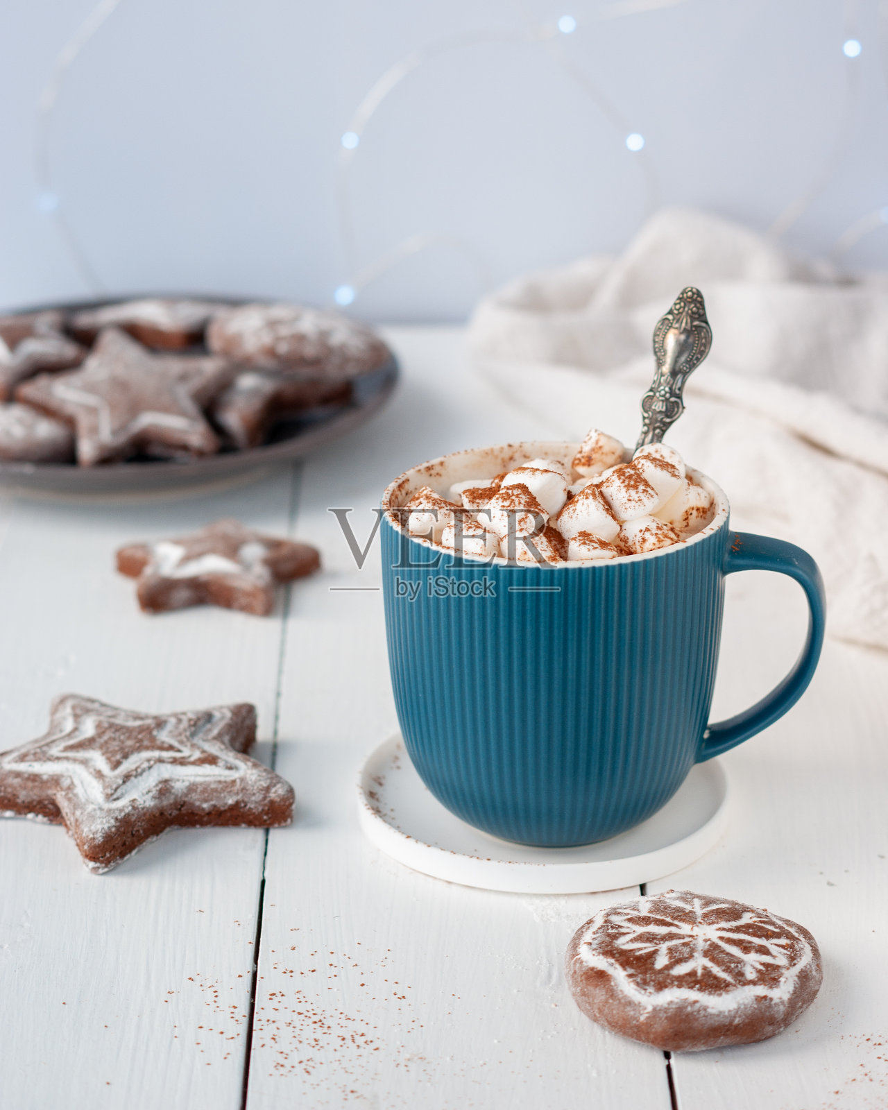 热可可配棉花糖和姜饼照片摄影图片