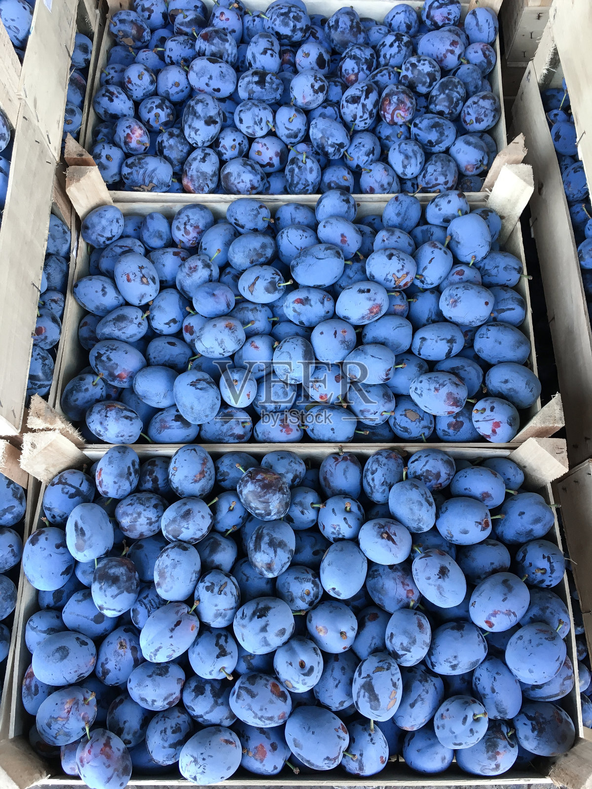 农贸市场的一组成熟新鲜的梅子。有蔬菜的食品店。手机照片照片摄影图片