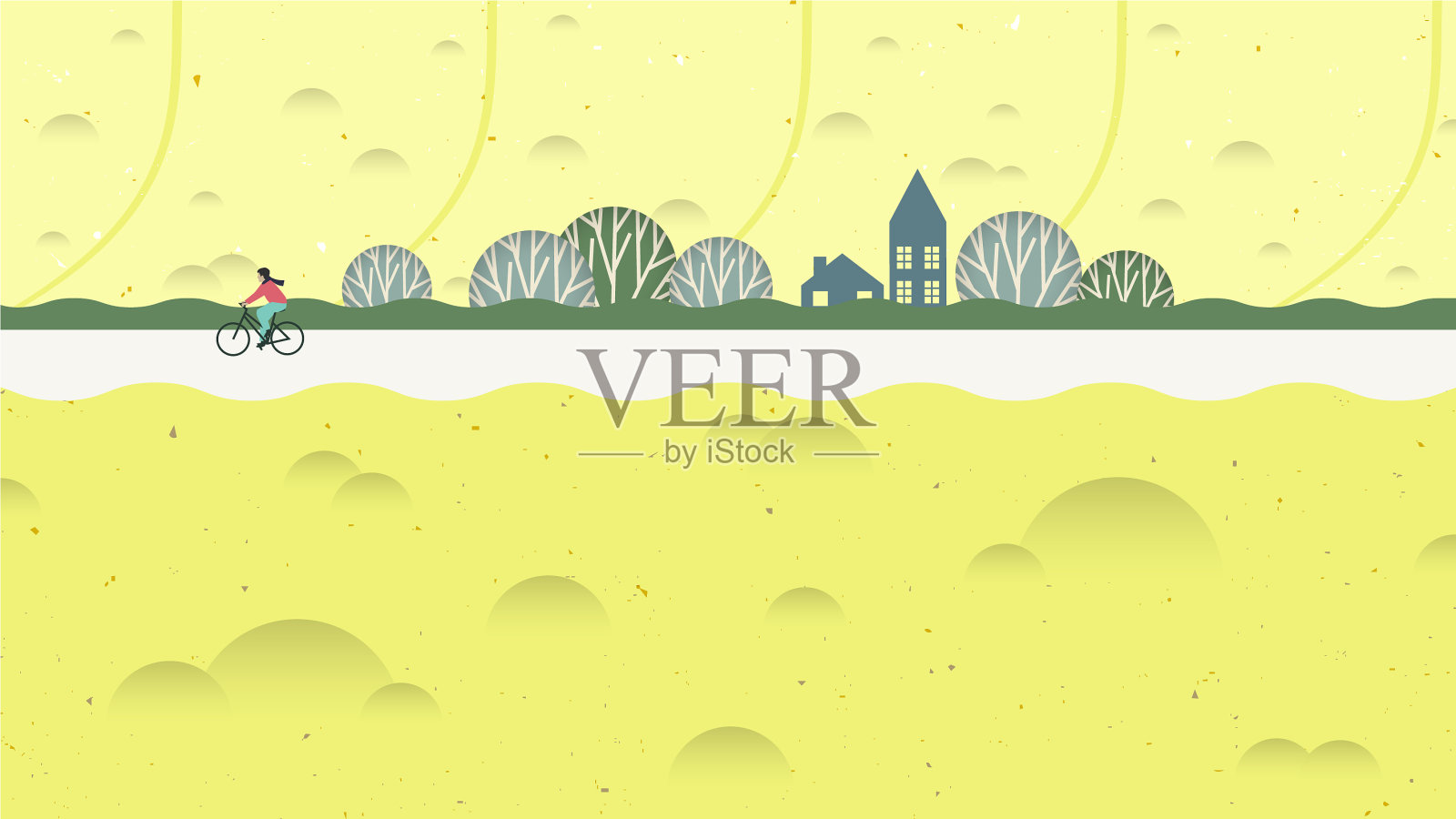 春光山景人骑自行车插画图片素材