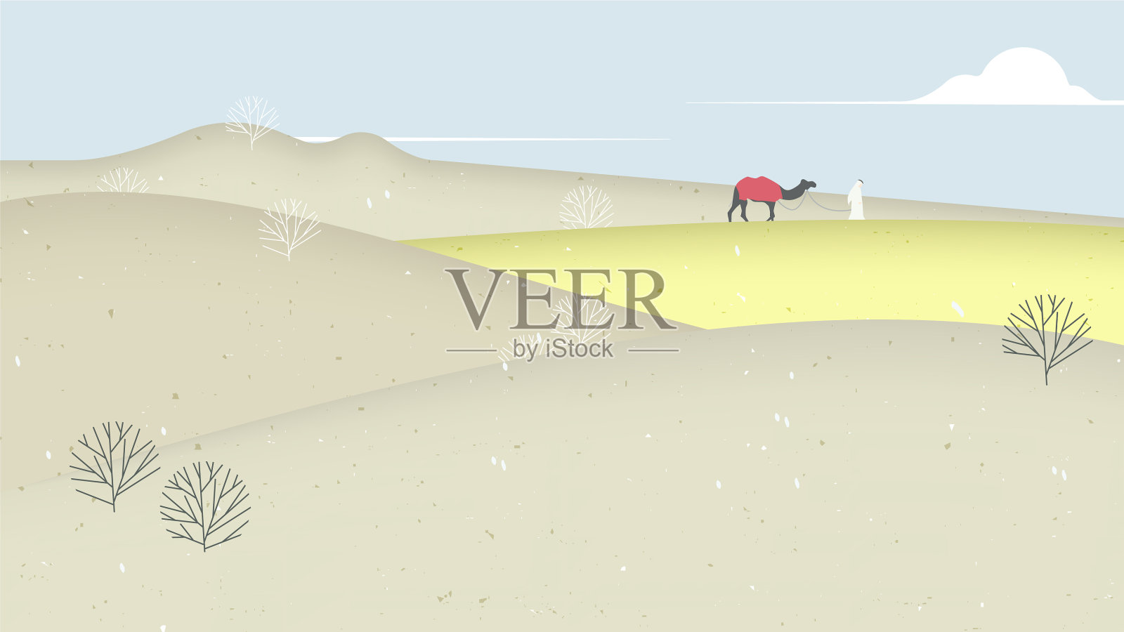沙漠风景景观人与他的骆驼插画图片素材