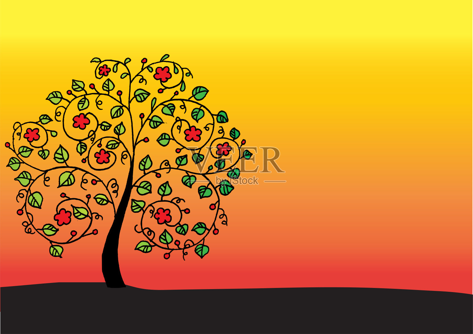 矢量卡通树和爱的边界背景图标插画图片素材