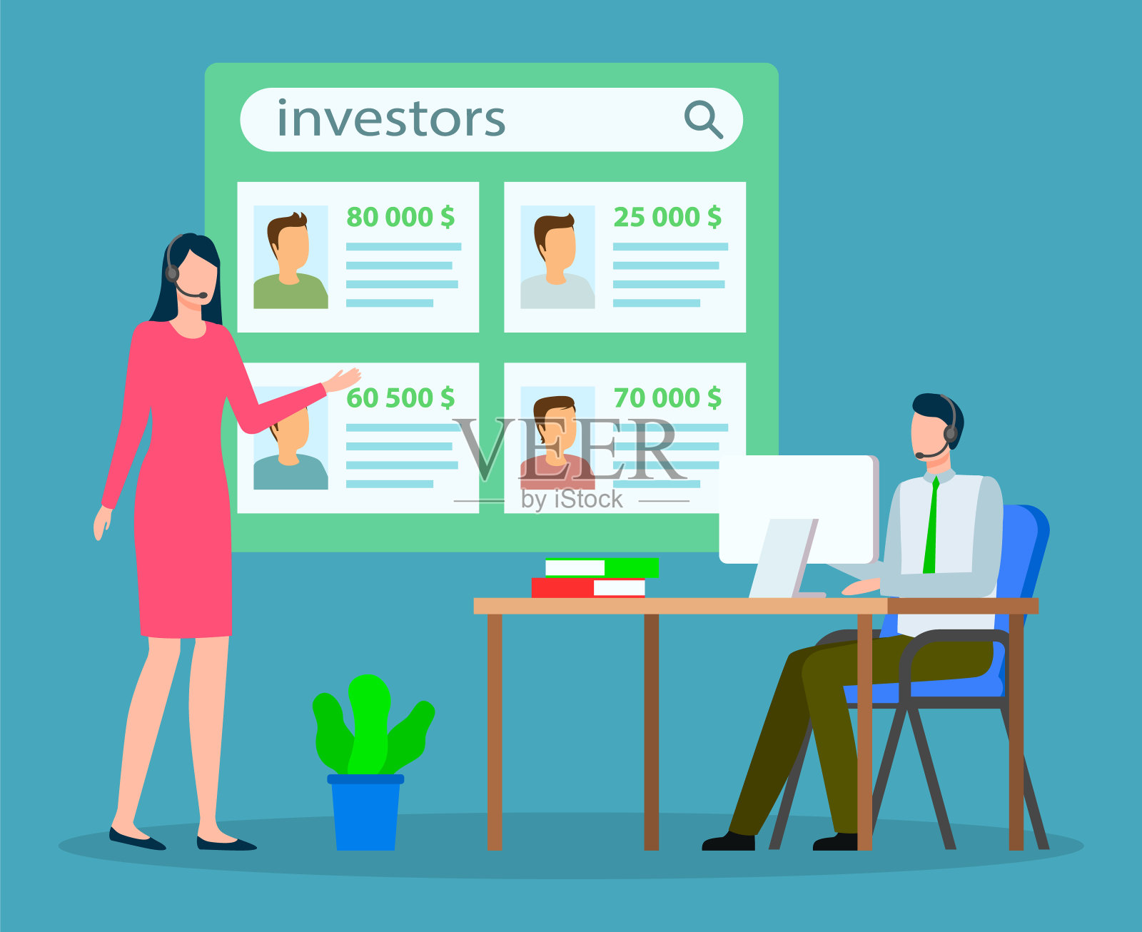 讨论投资者，头脑风暴。经营理念发展，战略概念生成插画图片素材