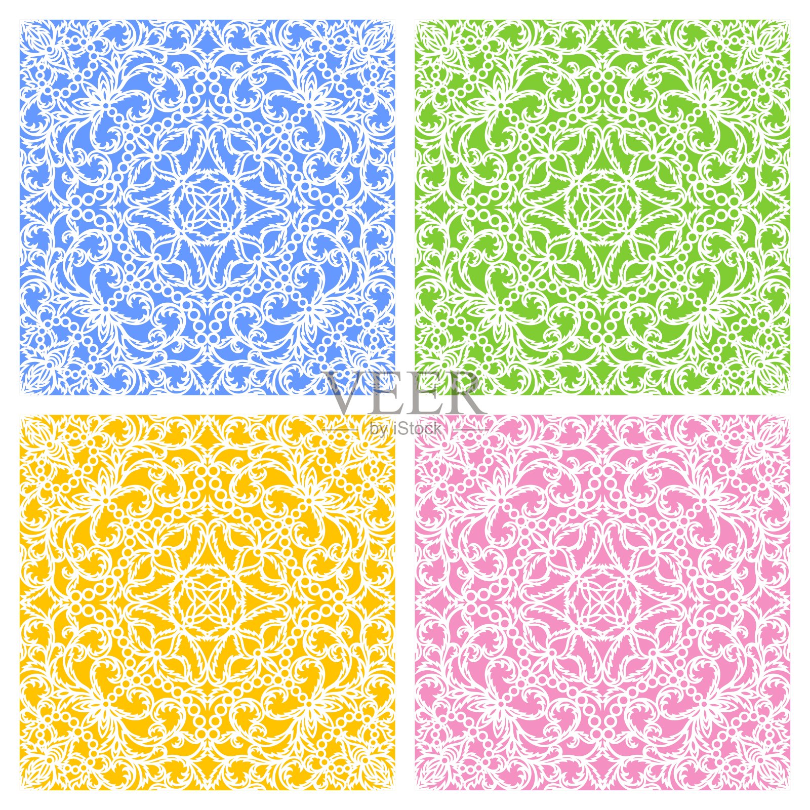 一套无缝蕾丝图案与经典花卉设计。插画图片素材