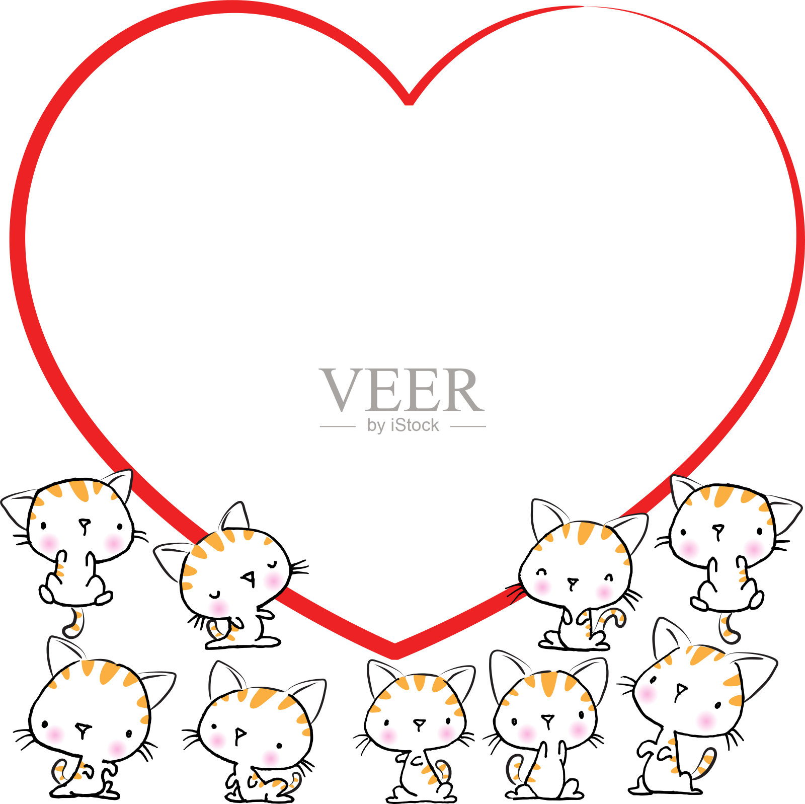 向量卡通猫与爱的边界插画图片素材