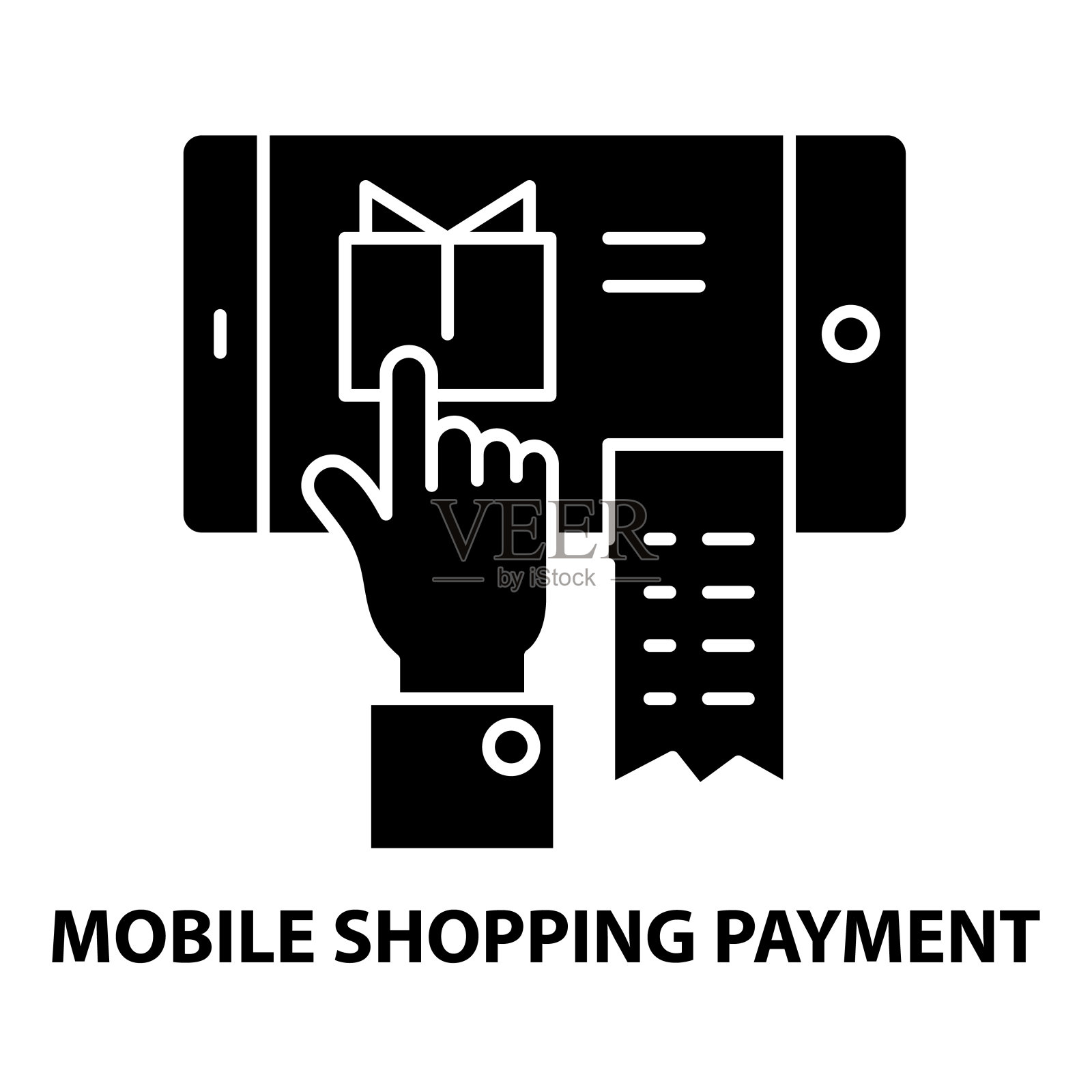 移动购物支付图标，黑色矢量符号可编辑笔画，概念说明设计元素图片