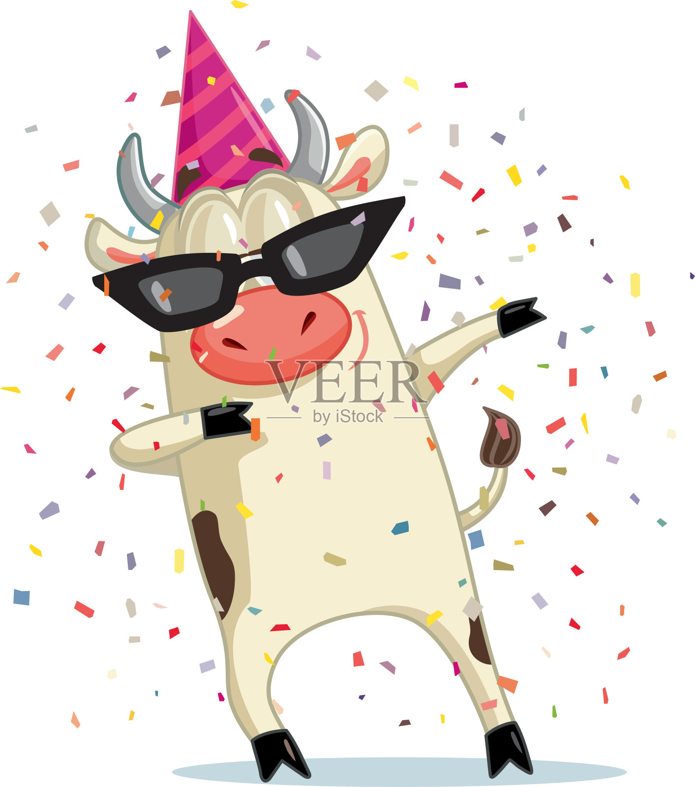 搞笑派对牛轻拍矢量卡通插画图片素材