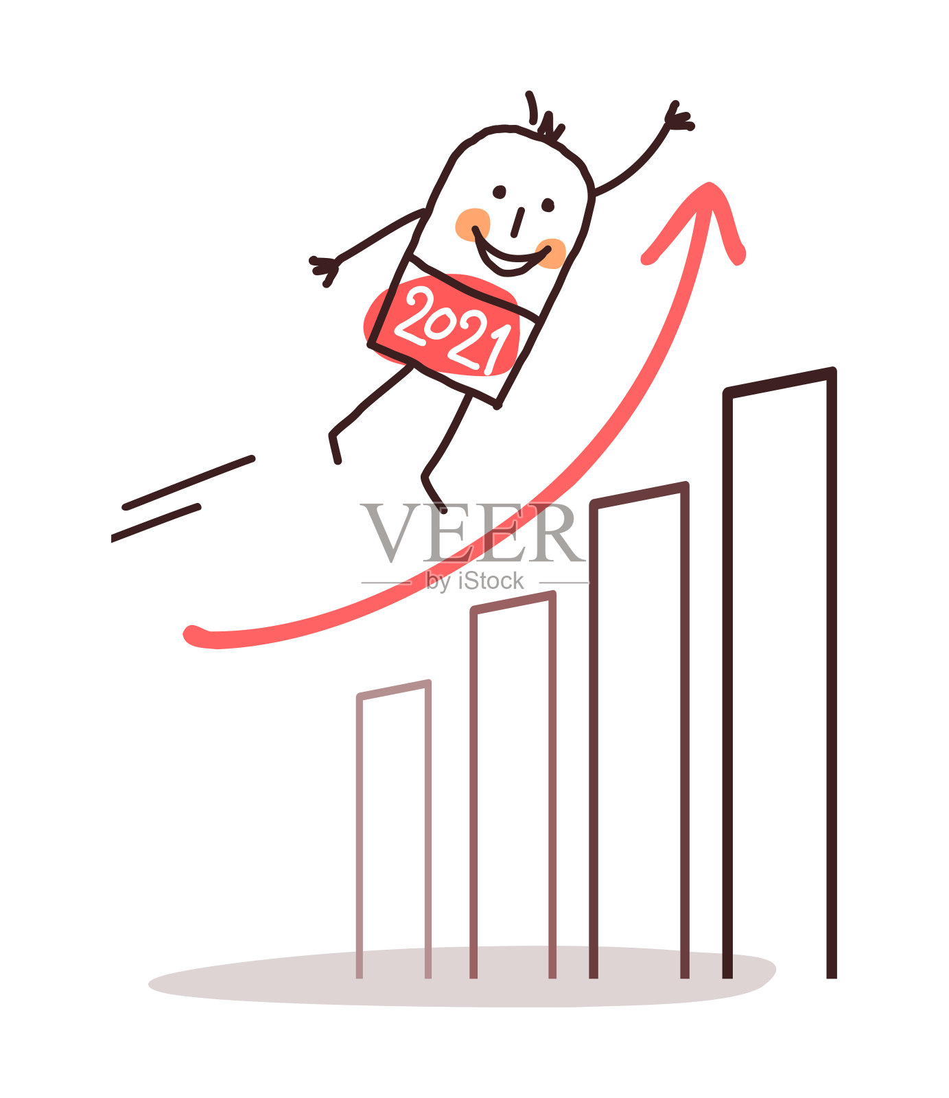 卡通2021飞行人与乐观的经济图表设计元素图片