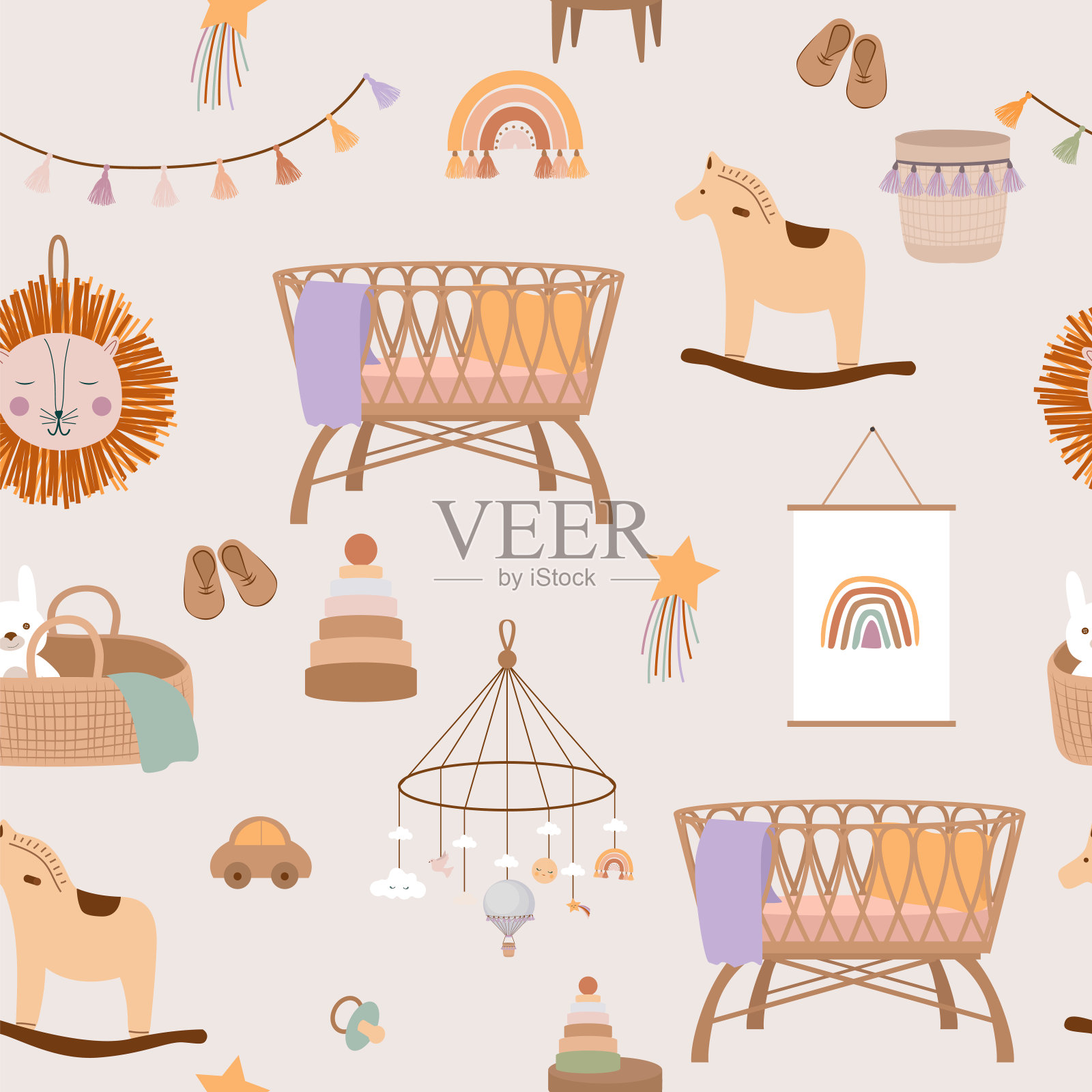 可爱的孩子无缝模式与婴儿房装饰插画图片素材