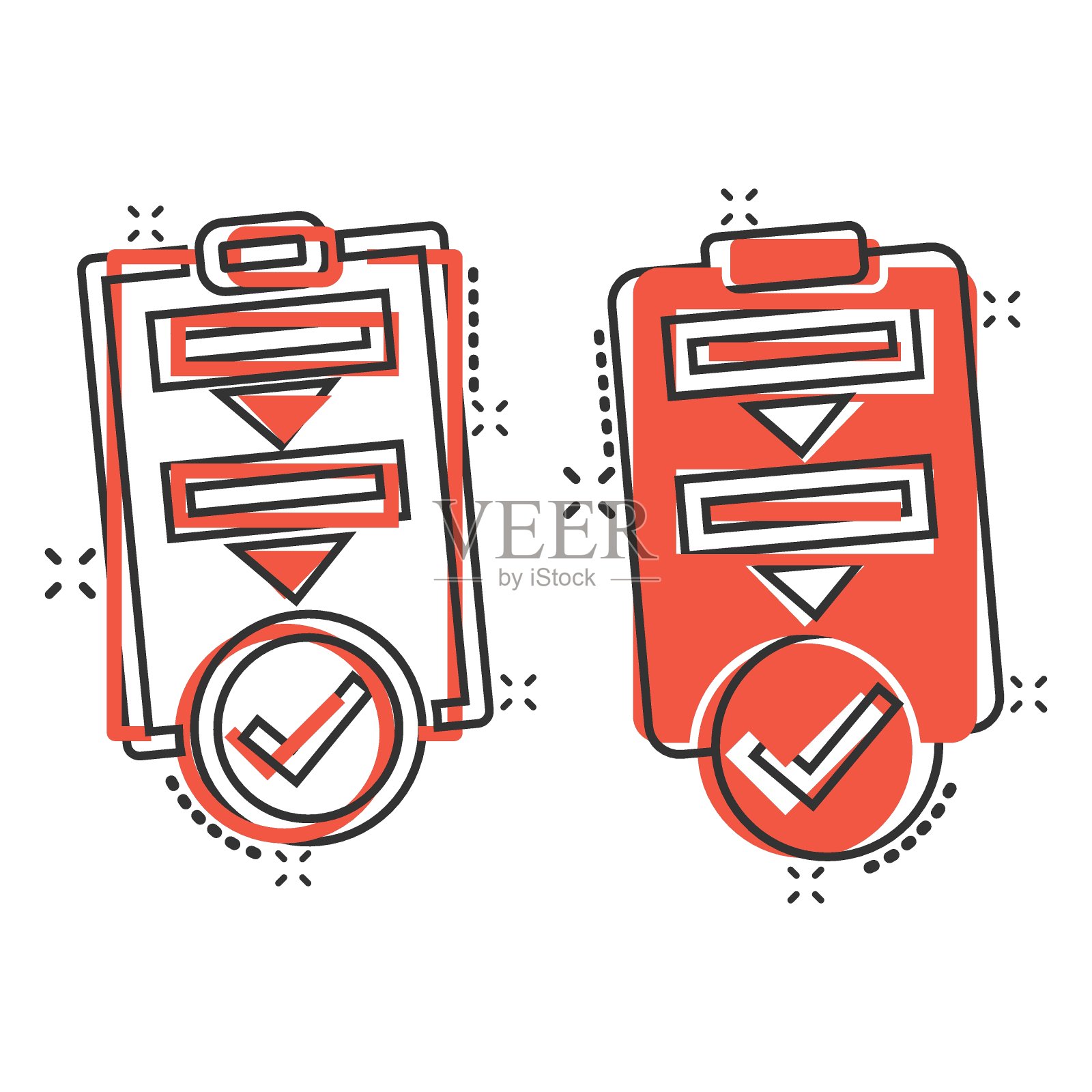 漫画风格的程序列表图标。文档项目卡通矢量插图在白色孤立的背景。清单飞溅效应的经营理念。插画图片素材