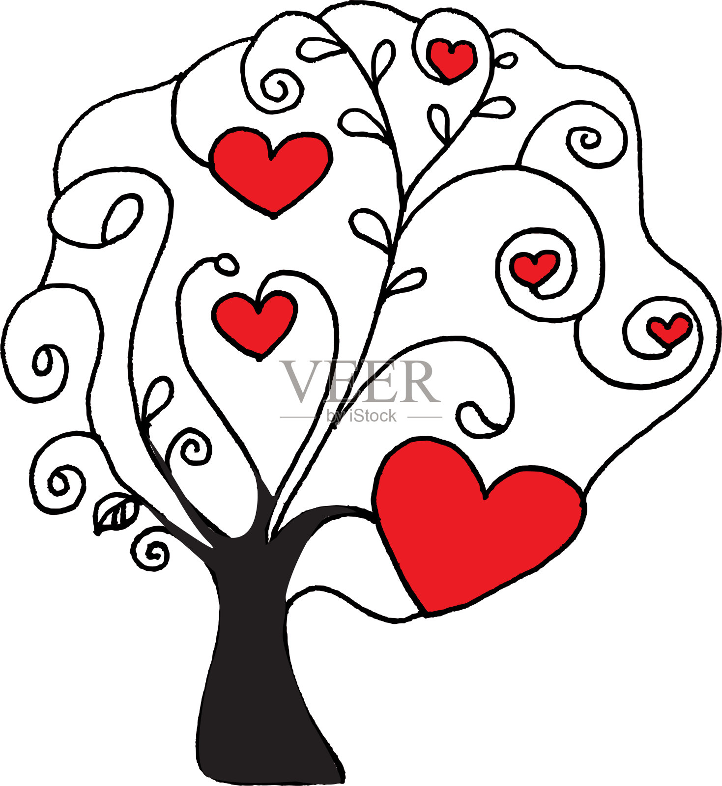 矢量卡通树和爱的边界背景图标插画图片素材