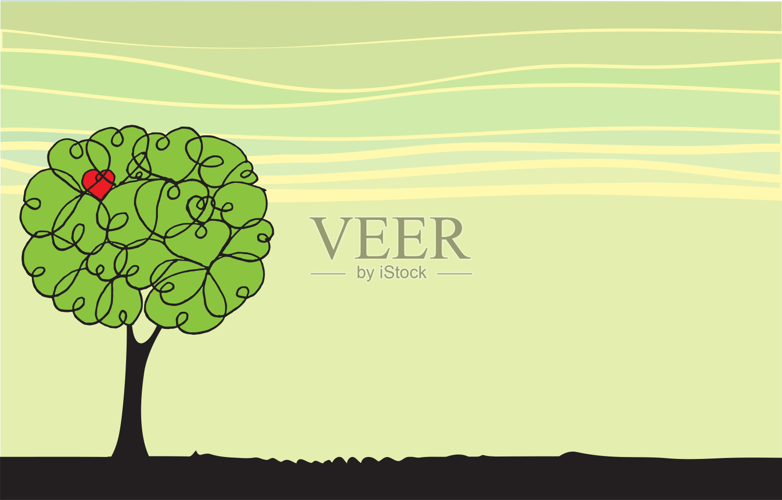 矢量卡通树和爱的边界背景插画图片素材