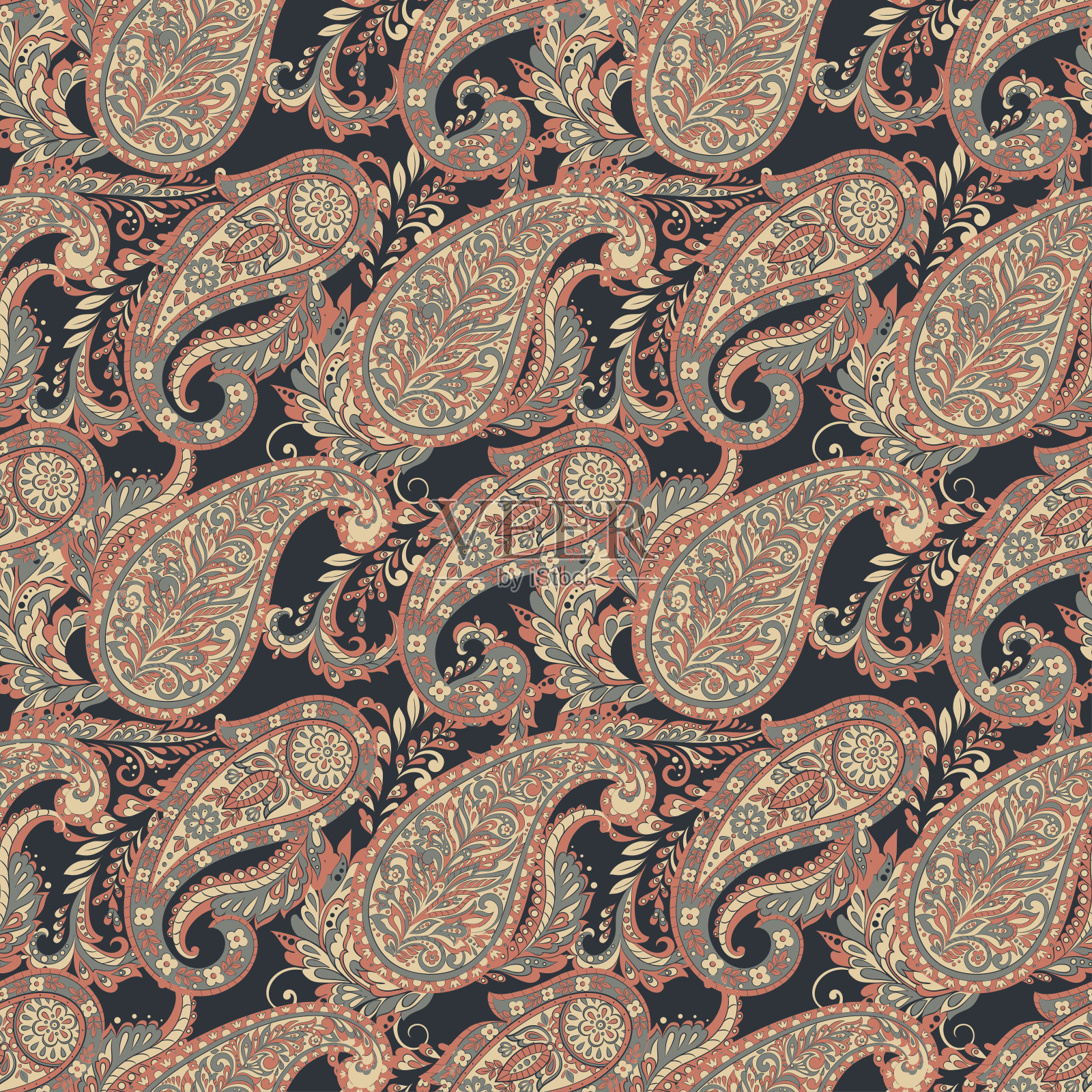 佩斯利图案。亚洲纺织背景插画图片素材