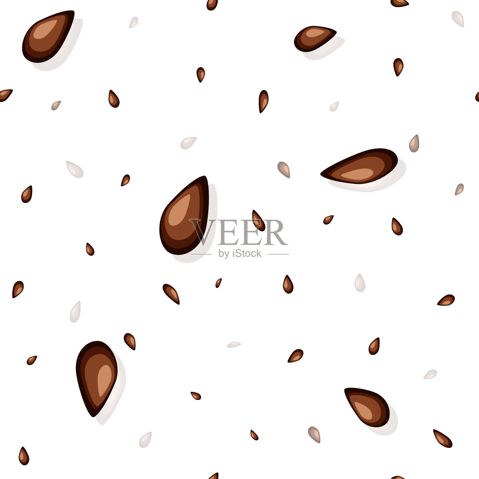 西瓜。无缝模式与西瓜种子在一个白色的背景时尚印花，织物，壁纸，包装纸。矢量插图。插画图片素材