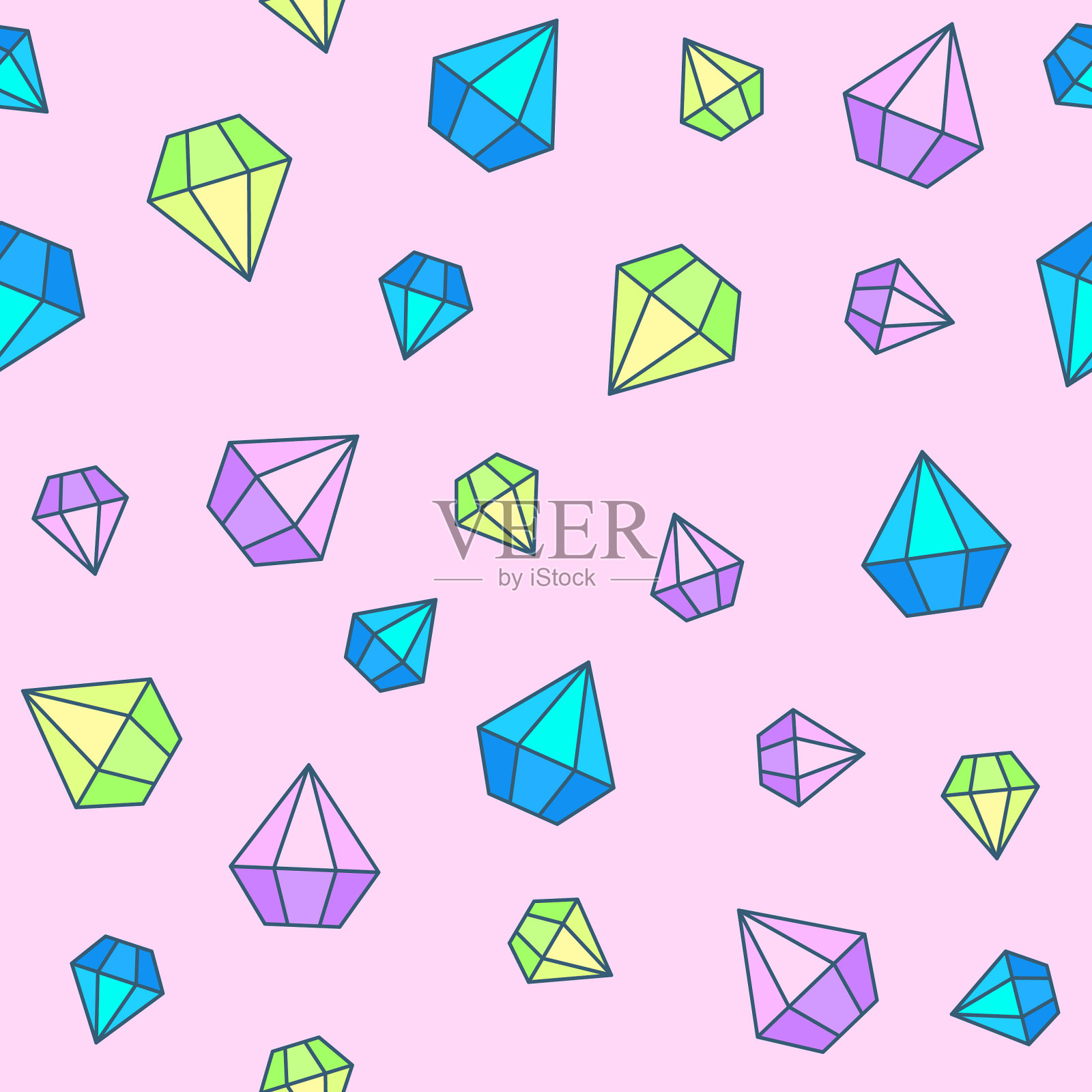 无缝模式与多面体晶体上插画图片素材