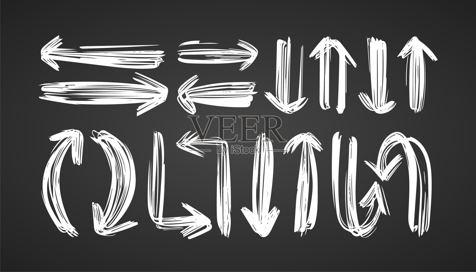 在黑板背景上手绘白色箭头。设计元素图片