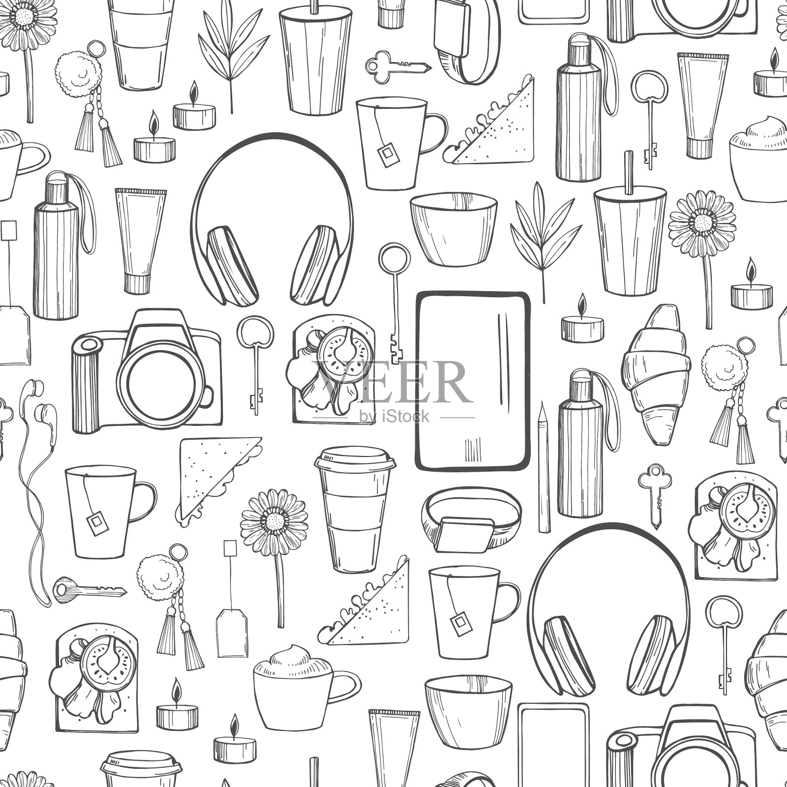 日常生活无缝模式插画图片素材