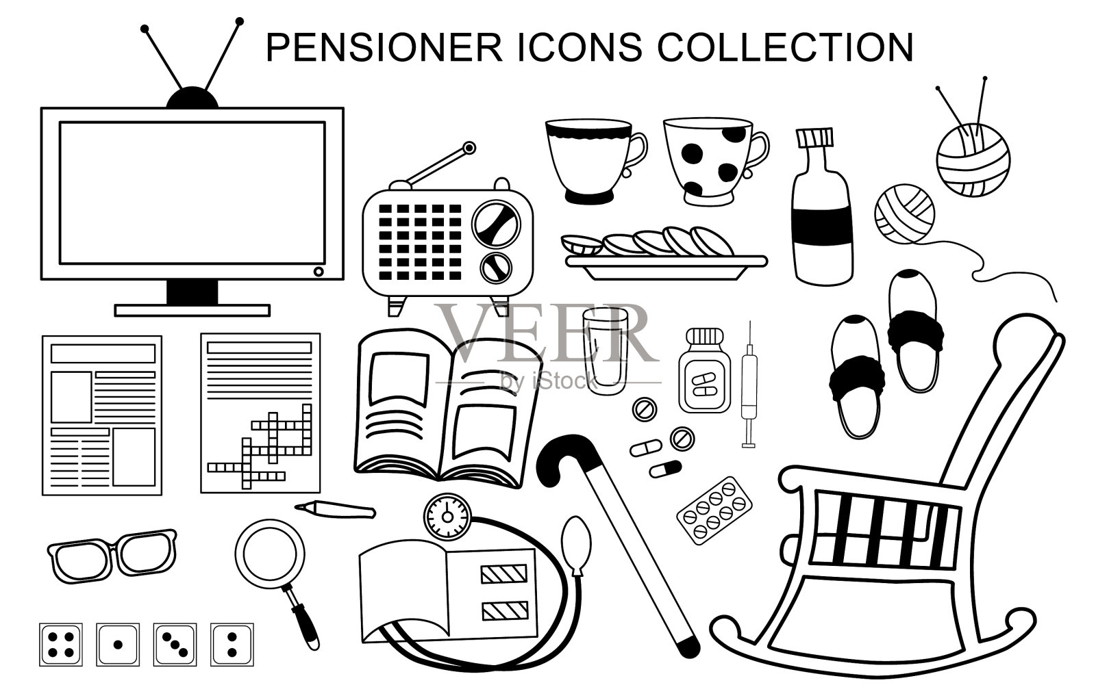 设置图标，一个老人的生活和图标素材