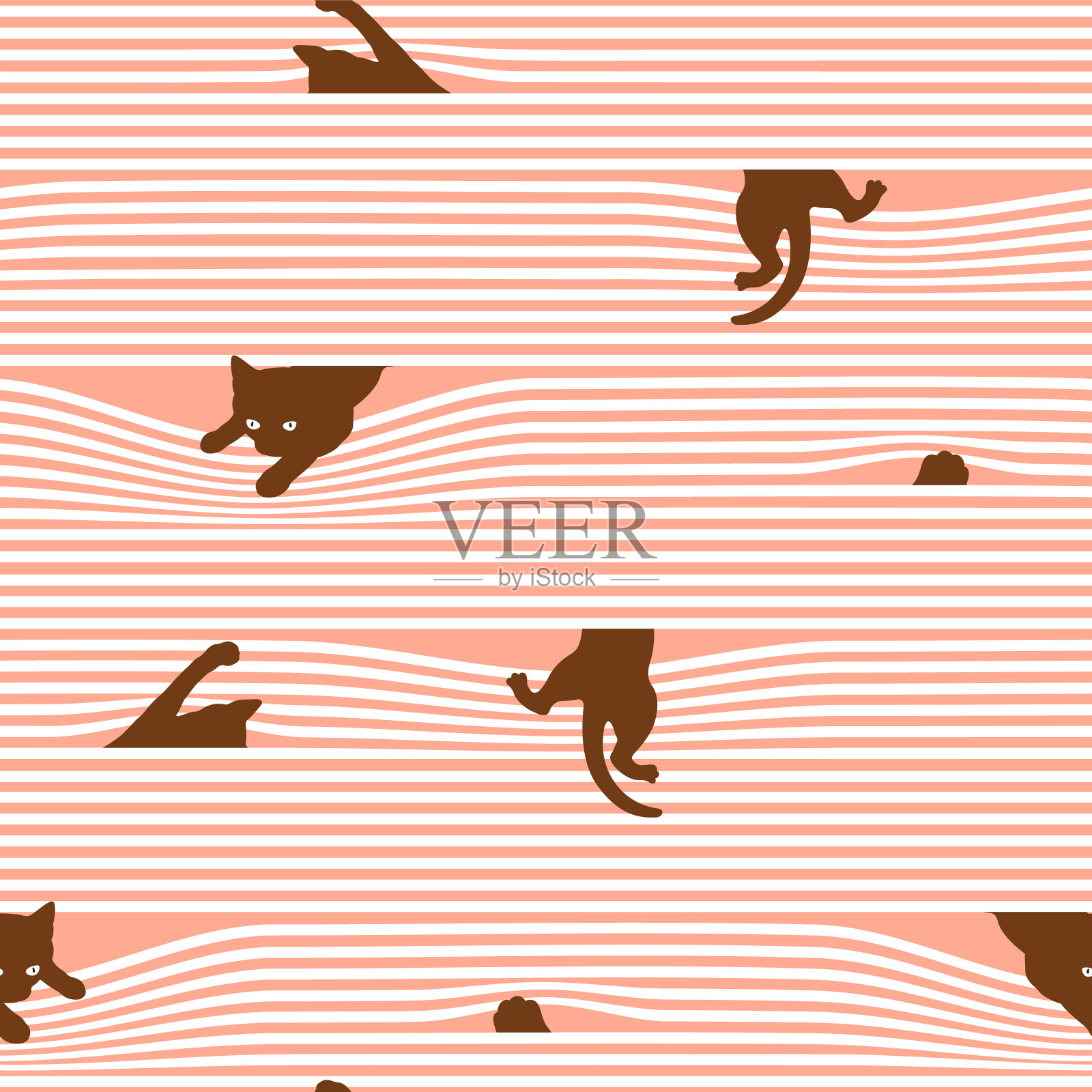 猫与横条纹的组合图案，插画图片素材