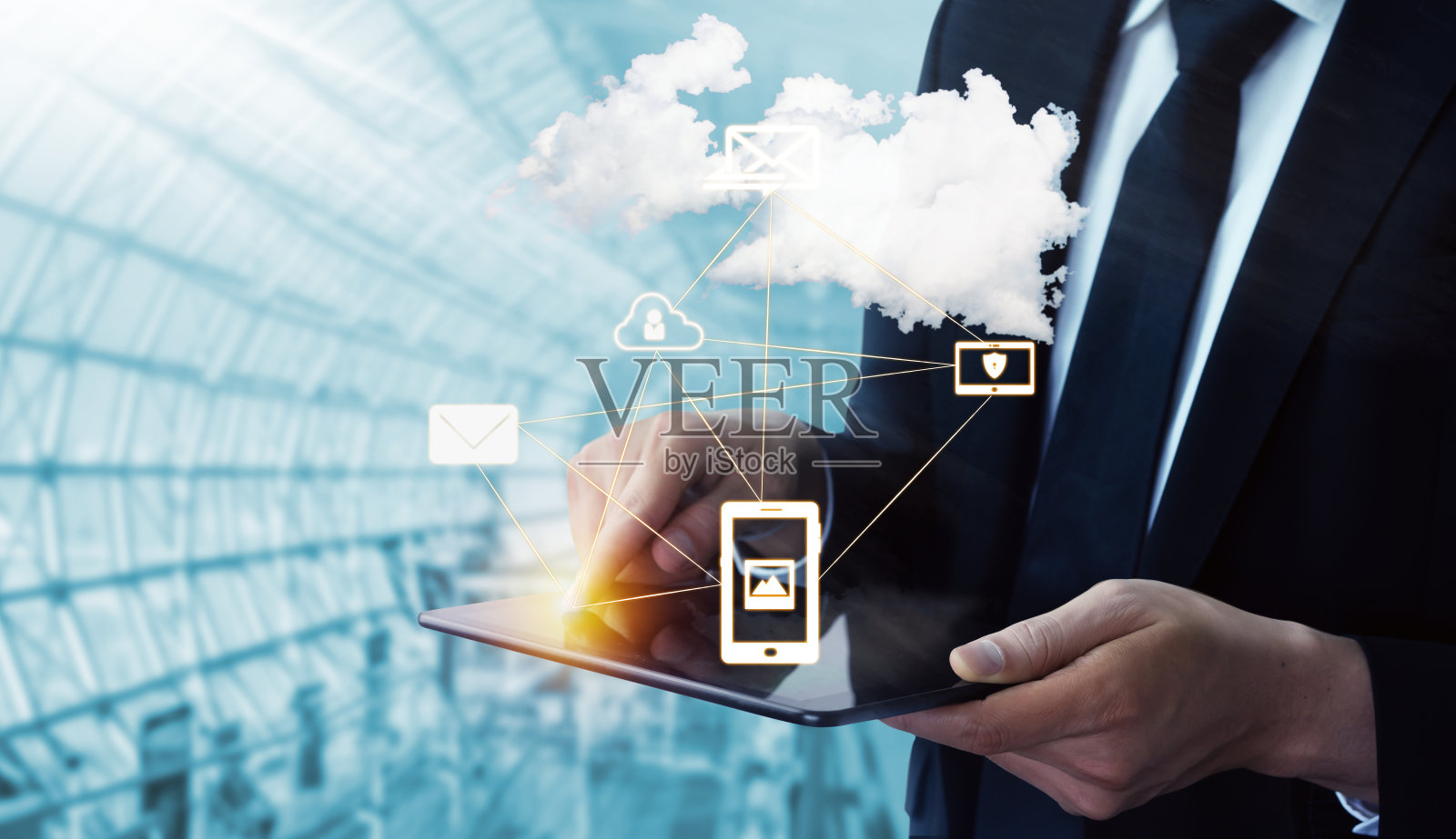 云计算技术和在线数据存储，实现全球数据共享。照片摄影图片