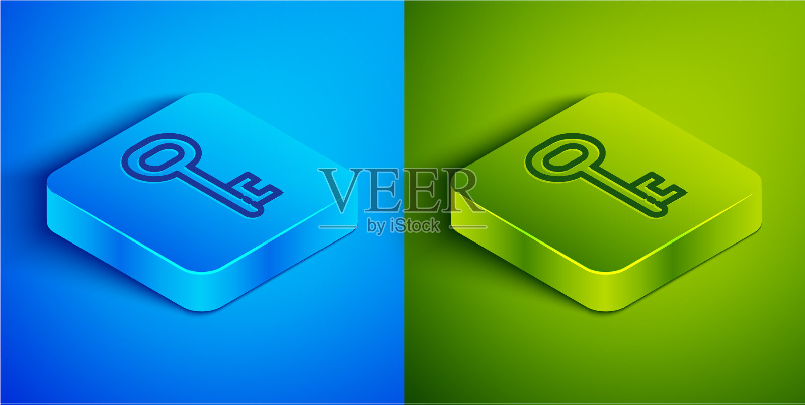 等距线屋键图标隔离在蓝色和图标素材