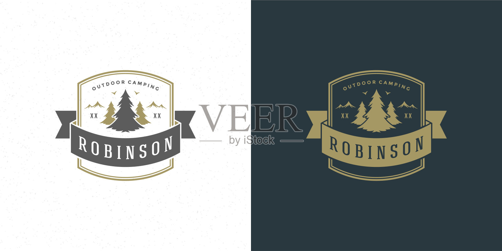 森林露营徽章夏季度假矢量插图松树剪影衬衫或印花邮票插画图片素材