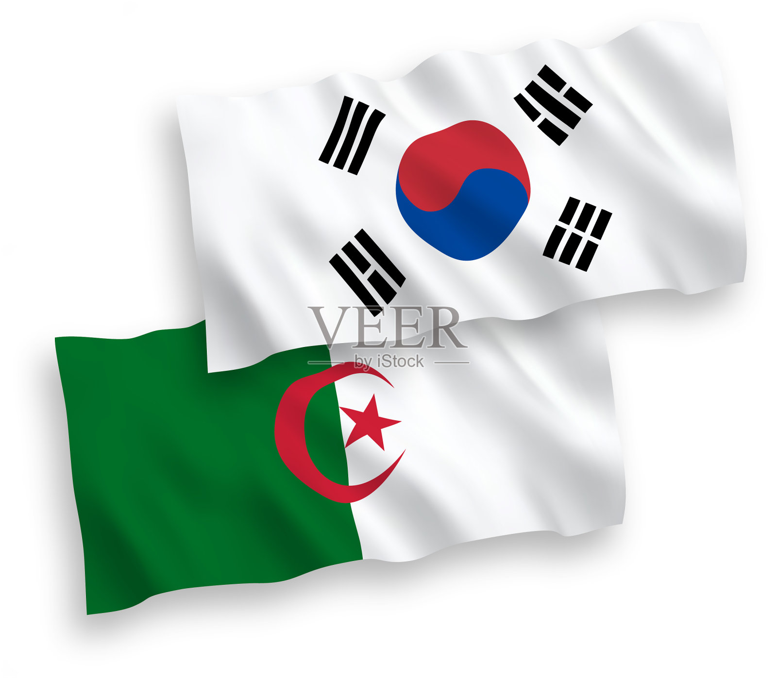 国旗上有韩国和阿尔及利亚的白色设计元素图片