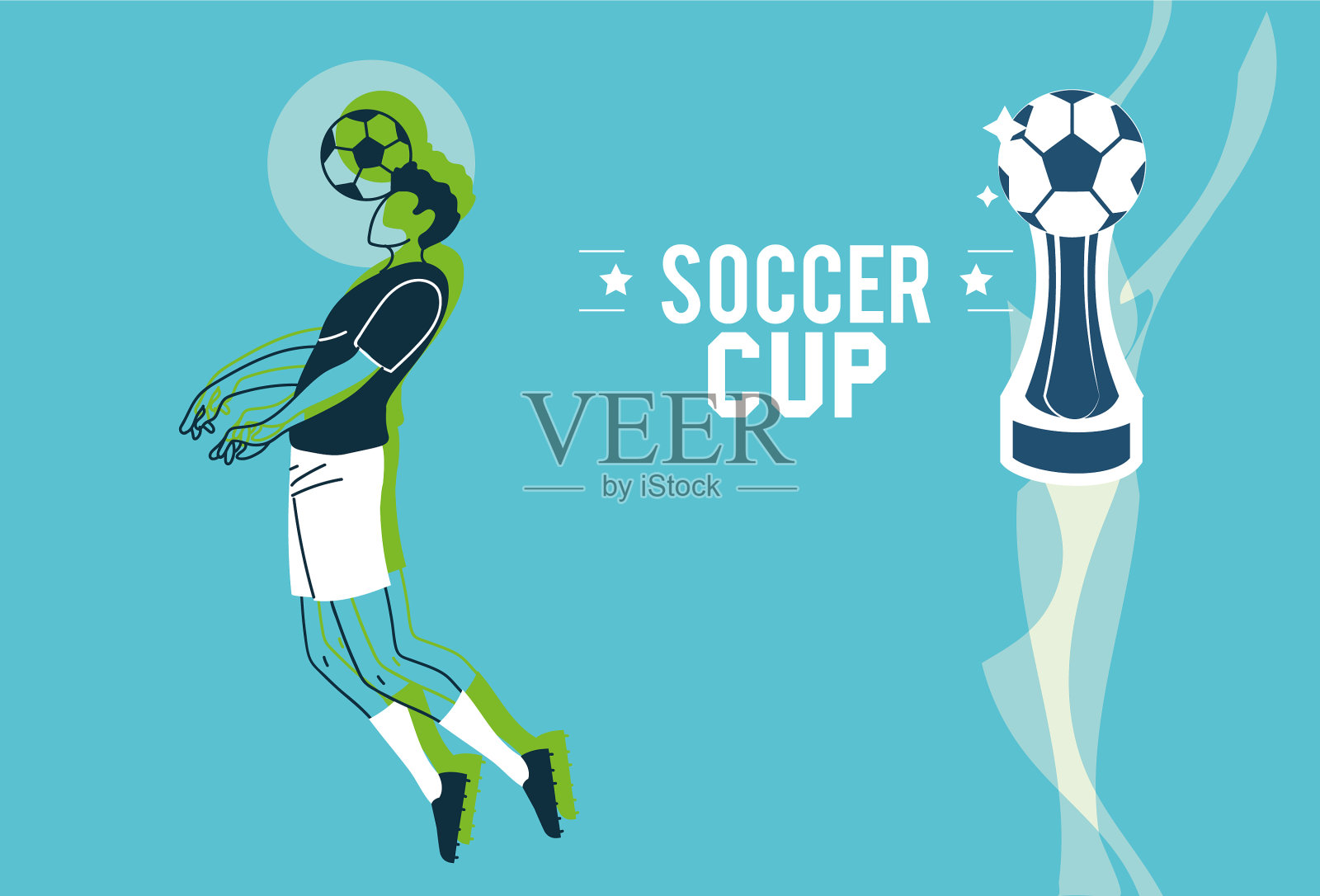 足球运动员拿着球和奖杯插画图片素材