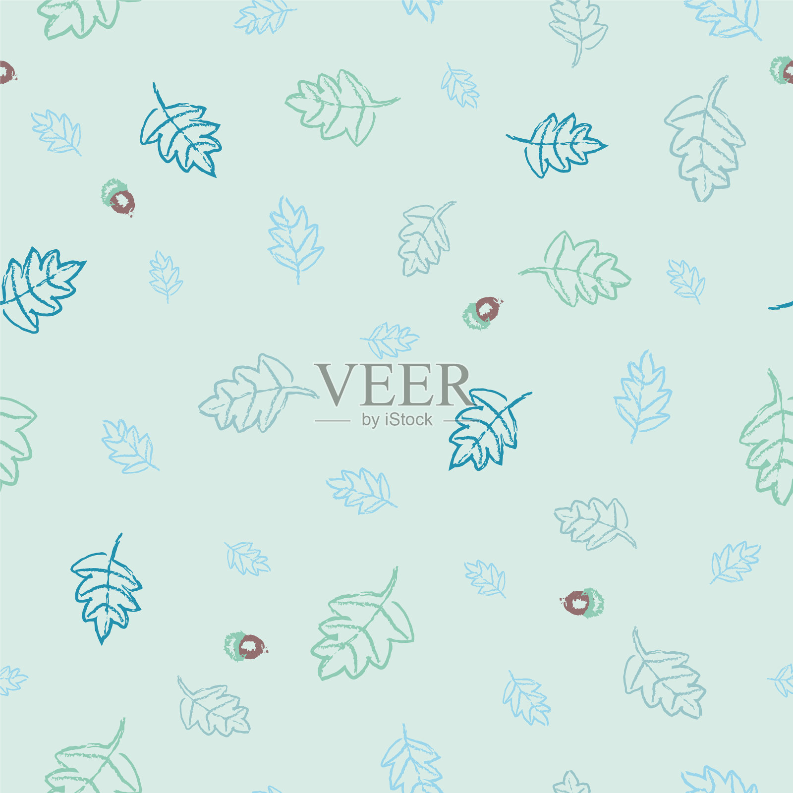 橡树叶和橡子无缝图案插画图片素材