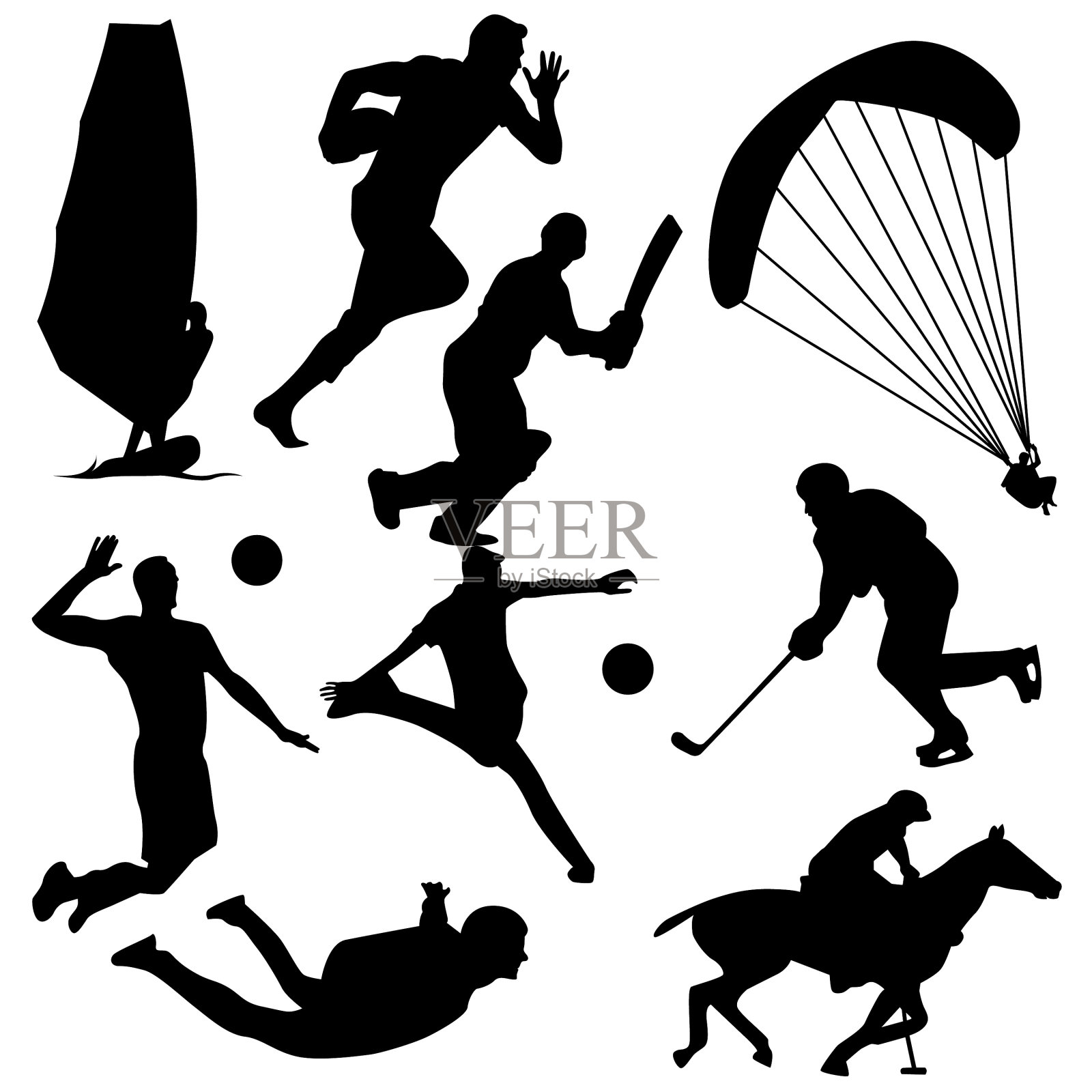 黑色剪影体育活动套装设计元素图片