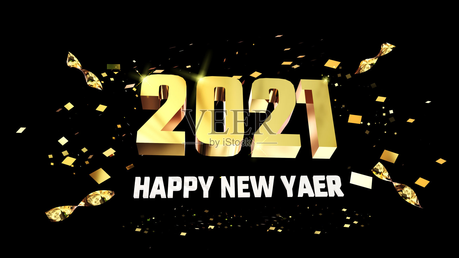 2021年21黄金新年黑红色背景孤立- 3d渲染照片摄影图片