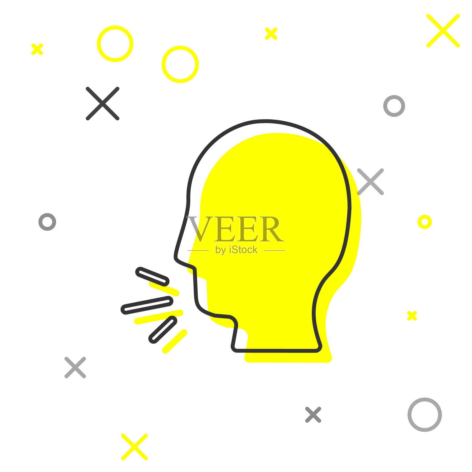 灰色线男子咳嗽图标孤立在白色插画图片素材