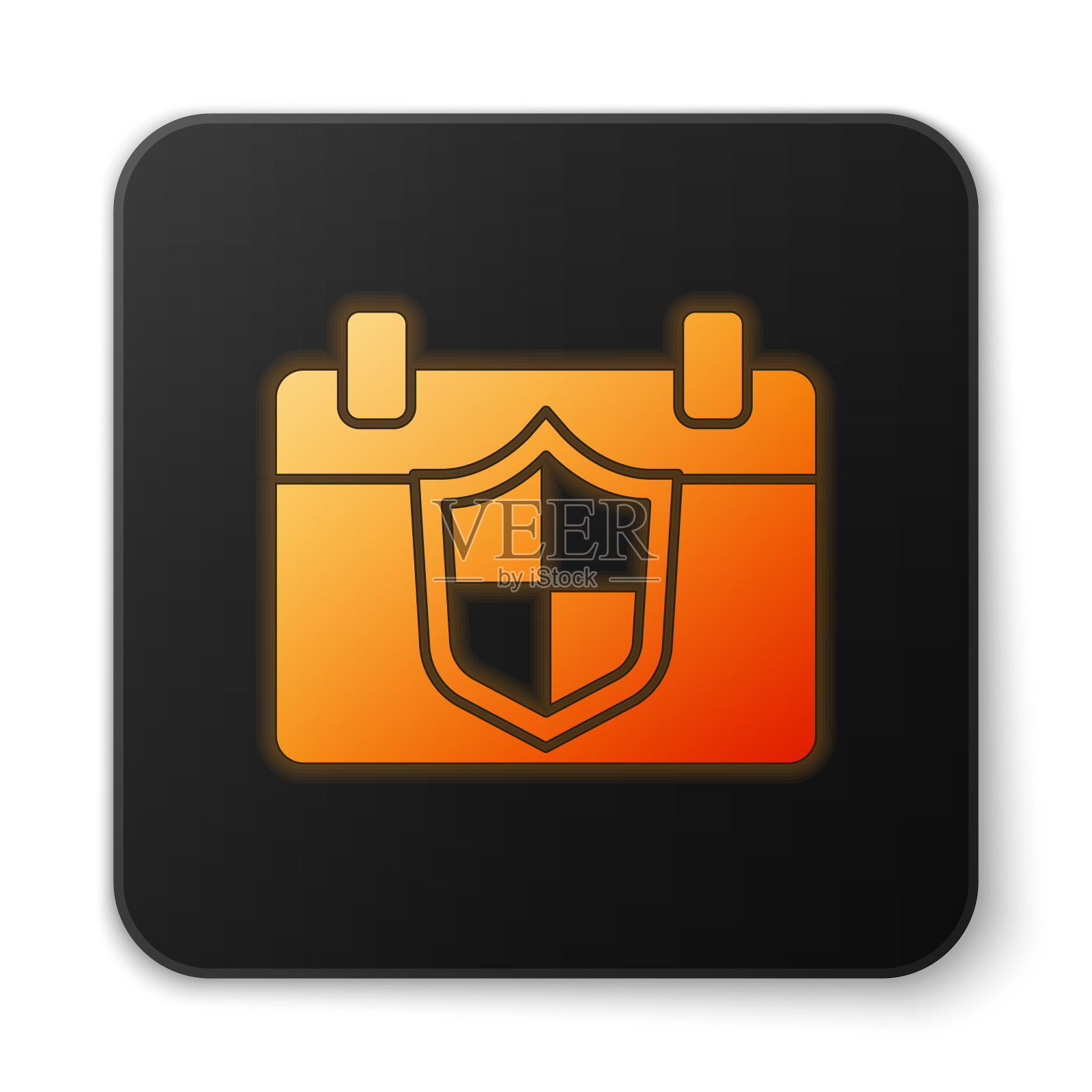 橙色霓虹灯日历与盾牌图标图标素材