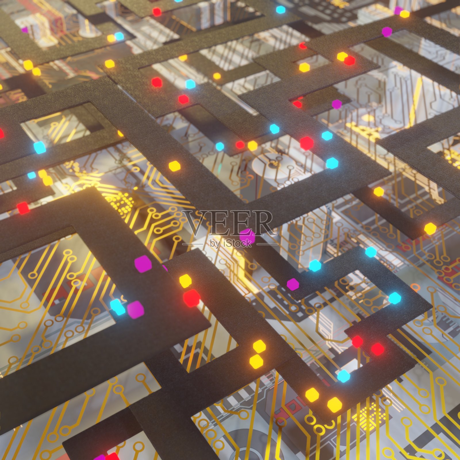 电路板概念中央计算机处理器CPU，城市街区照片摄影图片