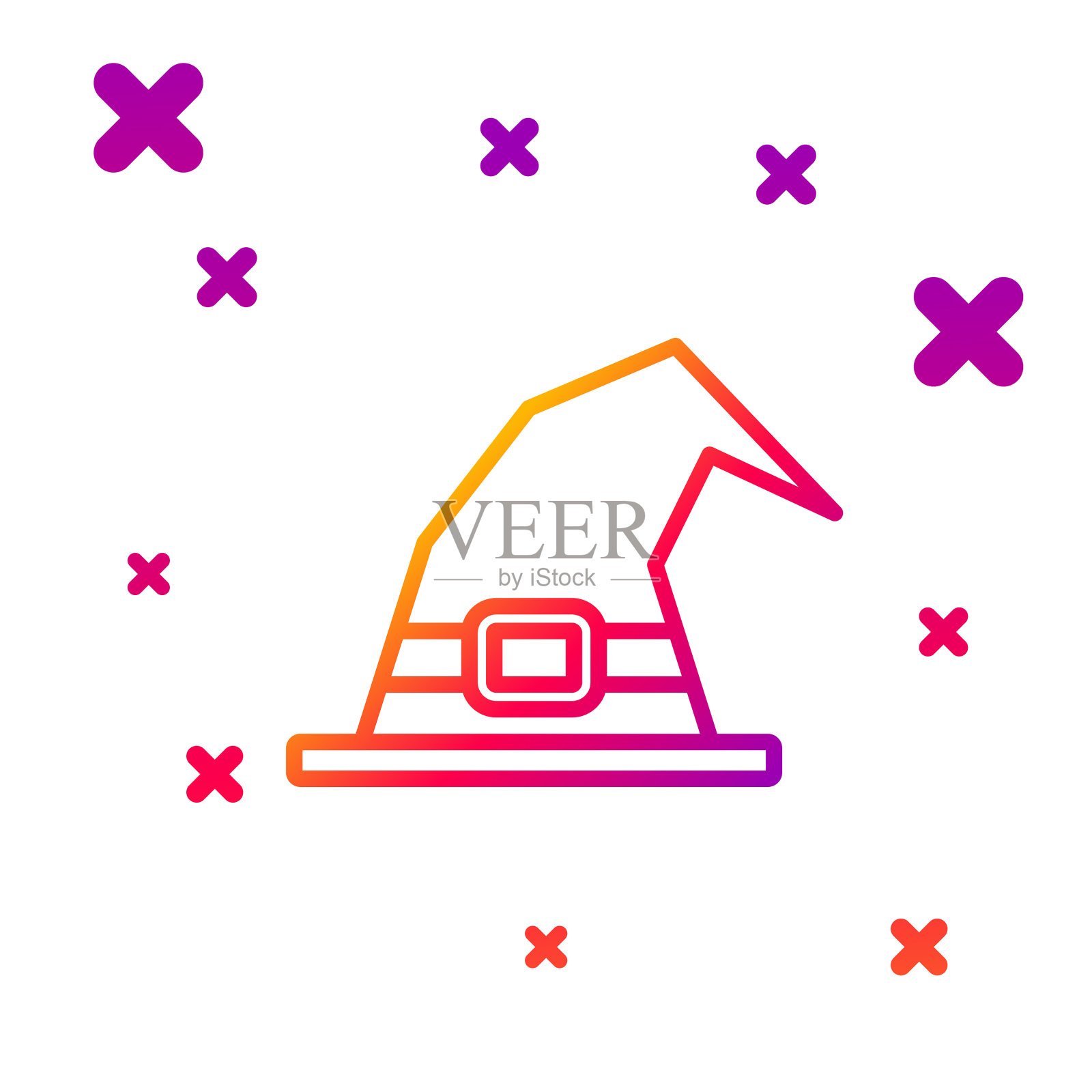 颜色线女巫帽图标隔离在白色插画图片素材