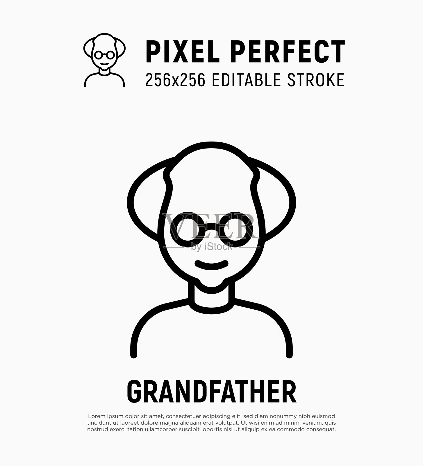 爷爷的眼镜。老年人。细线图标。像素完美，可编辑的笔触。矢量插图。插画图片素材