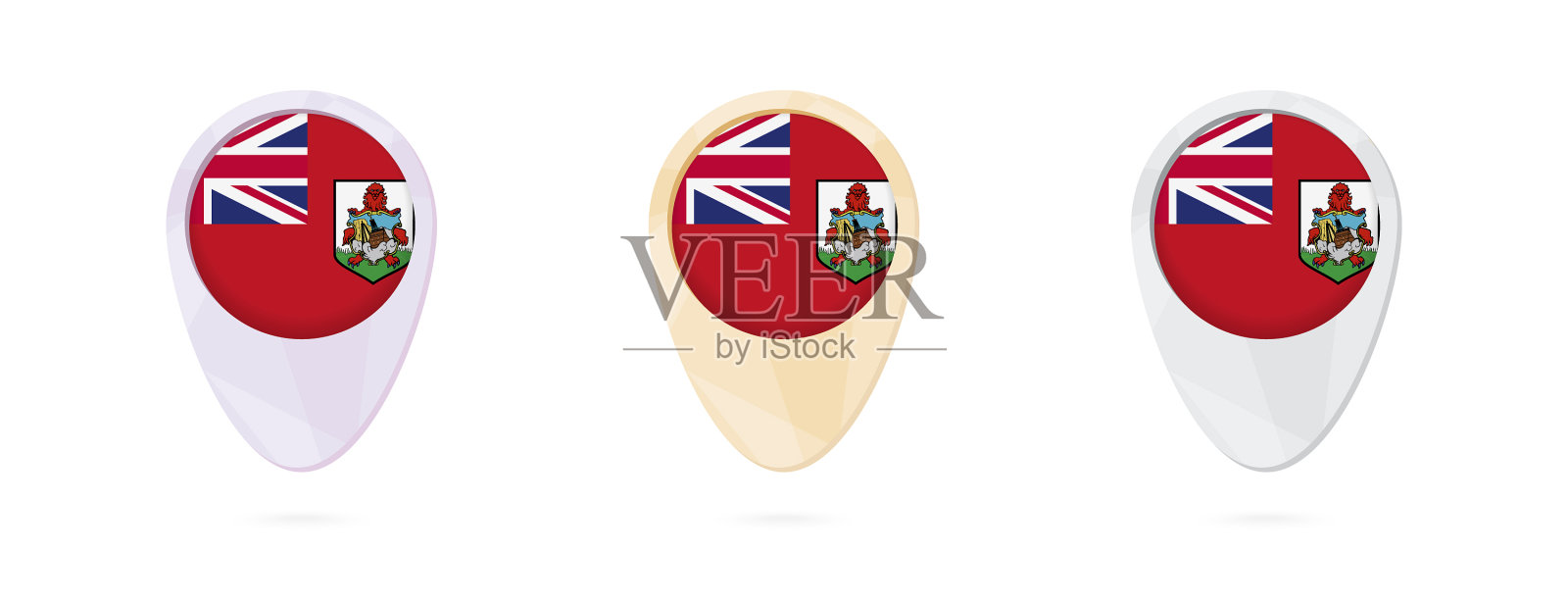 地图标记与旗帜百慕大3颜色版本插画图片素材