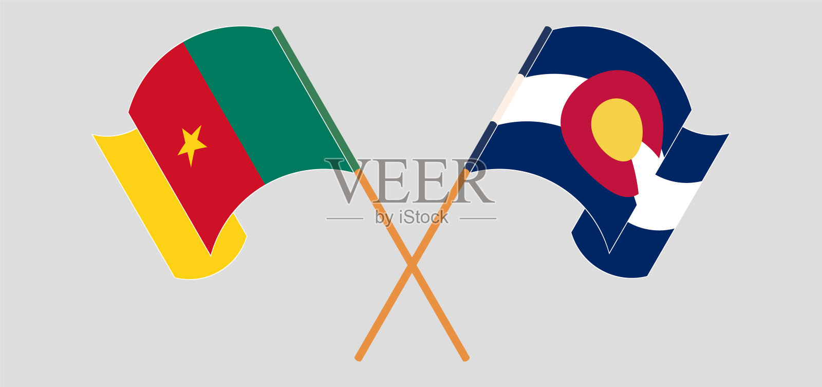 喀麦隆和科罗拉多州的旗帜交叉挥舞设计元素图片