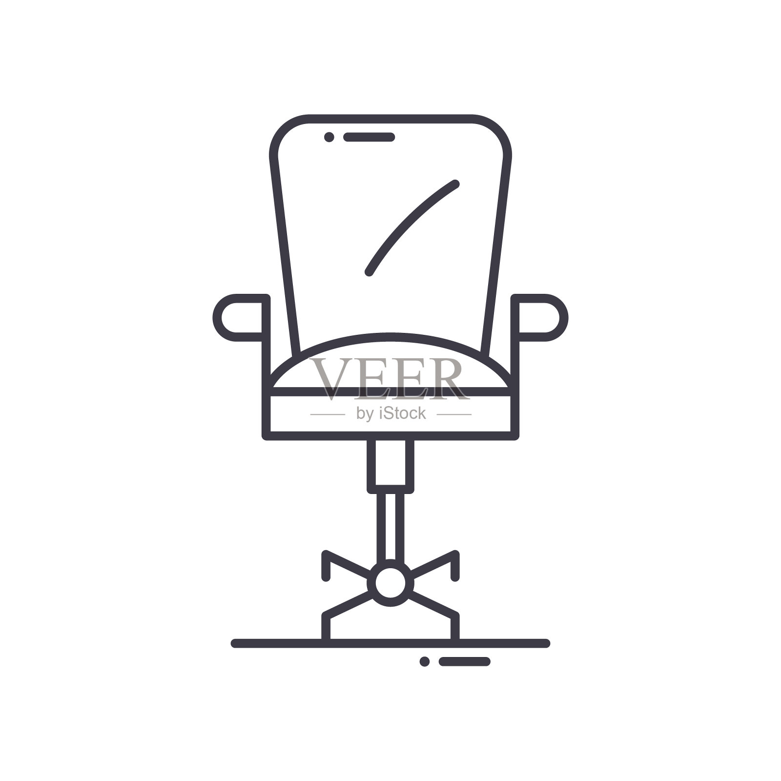 室内办公椅图标，线性孤立的插图，细线矢量，网页设计标志，轮廓概念符号与可编辑的笔触在白色背景。插画图片素材