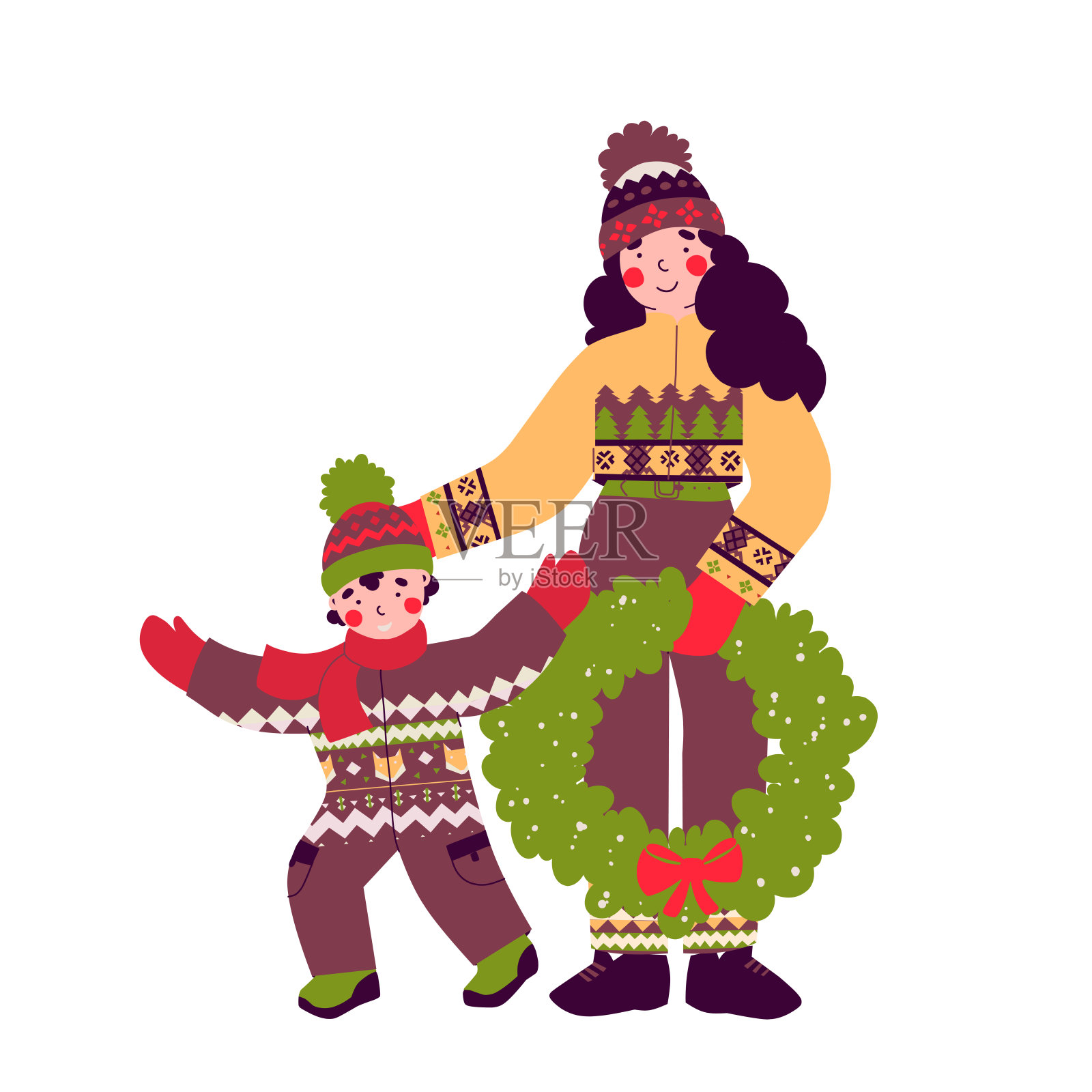 全家圣诞快乐，准备过节，平面矢量插画插画图片素材