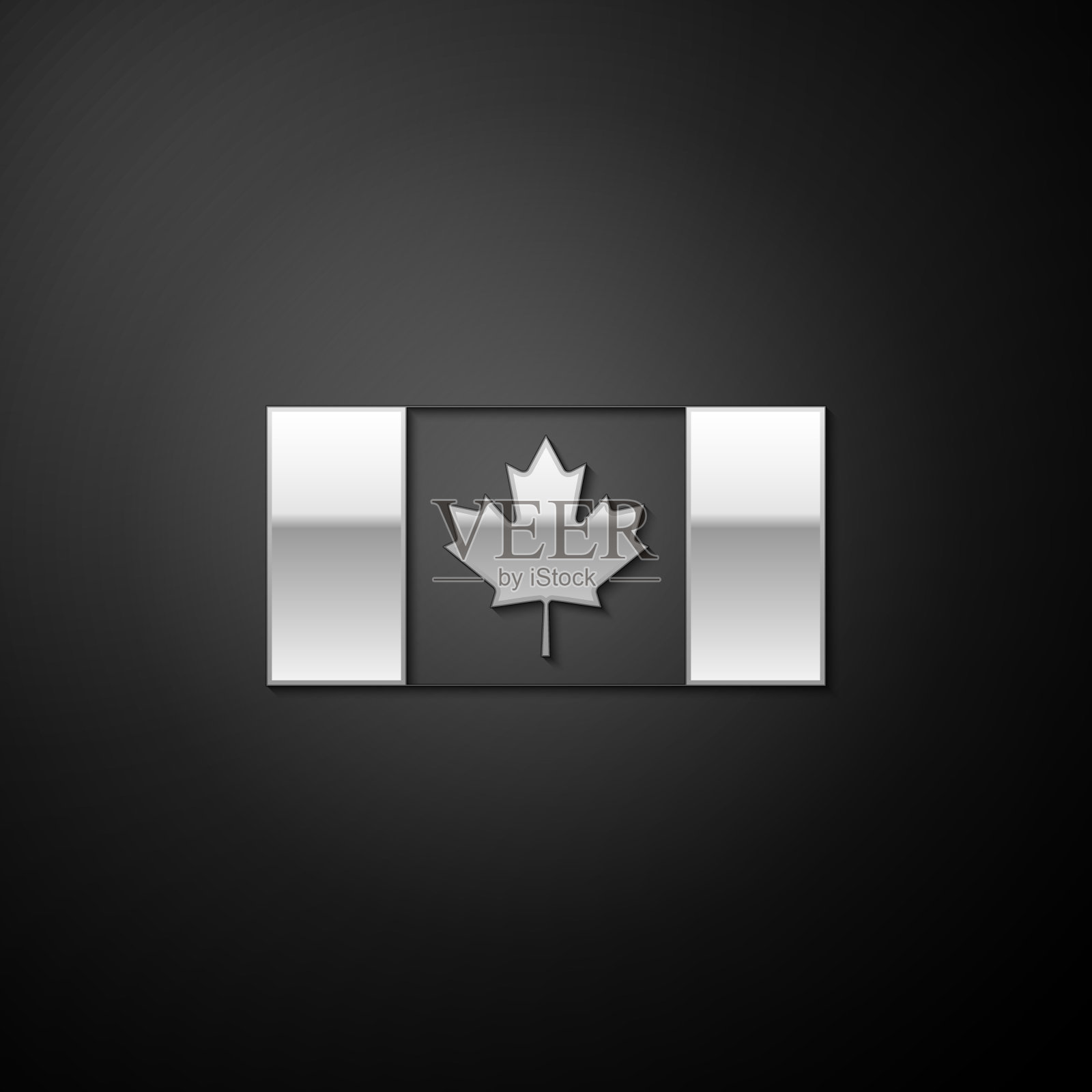 银色加拿大国旗图标孤立在黑色背景。长长的阴影风格。向量插画图片素材