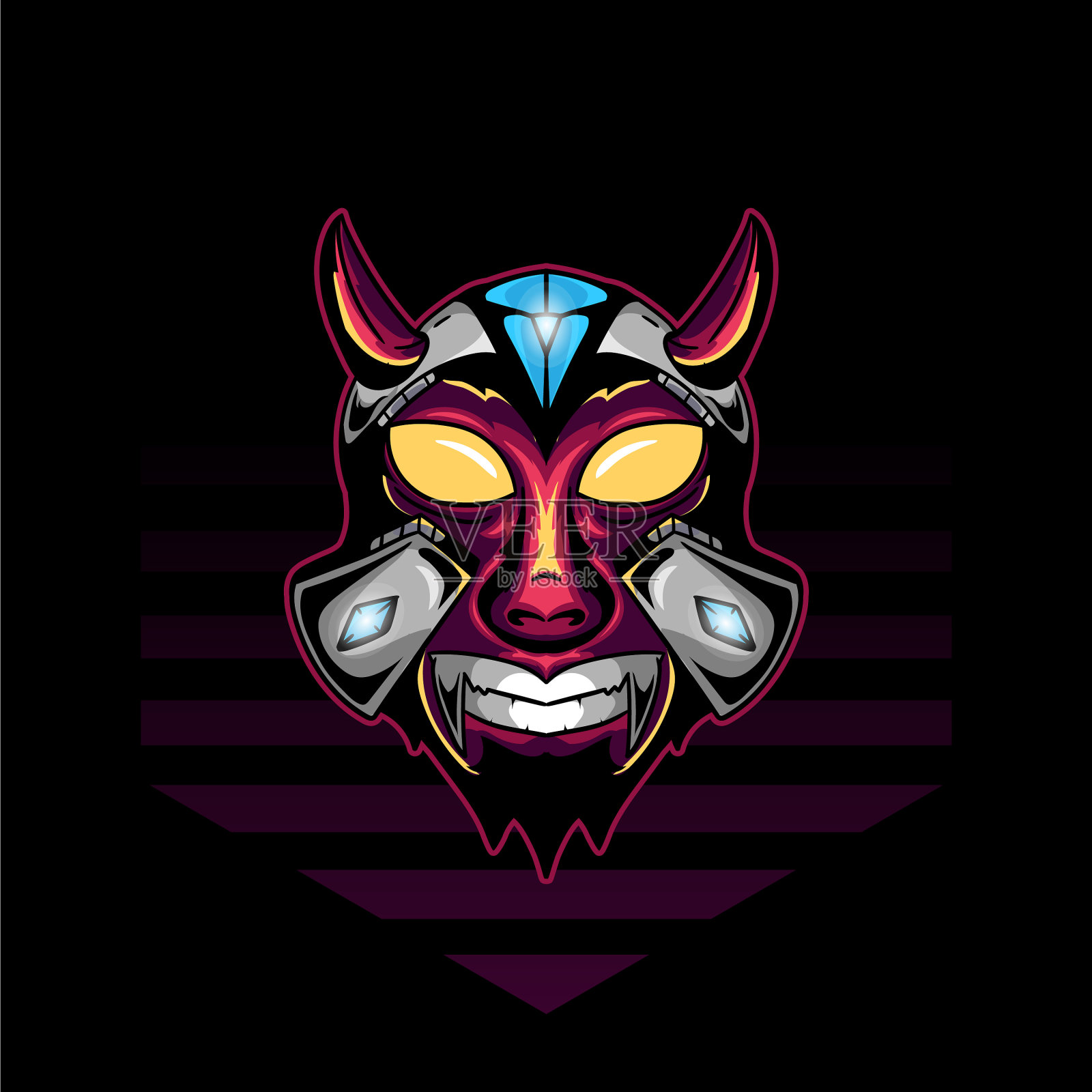 有角的头骨与钻石几何形状插画图片素材