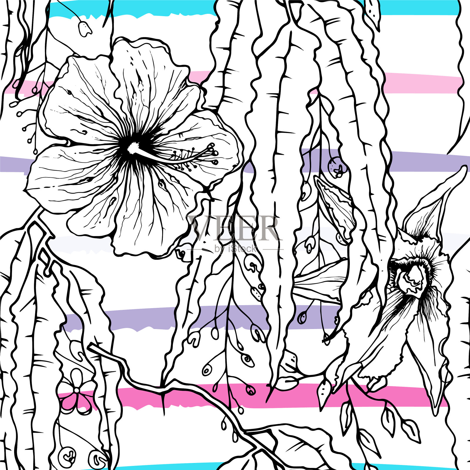 热带现代条纹图案插画图片素材