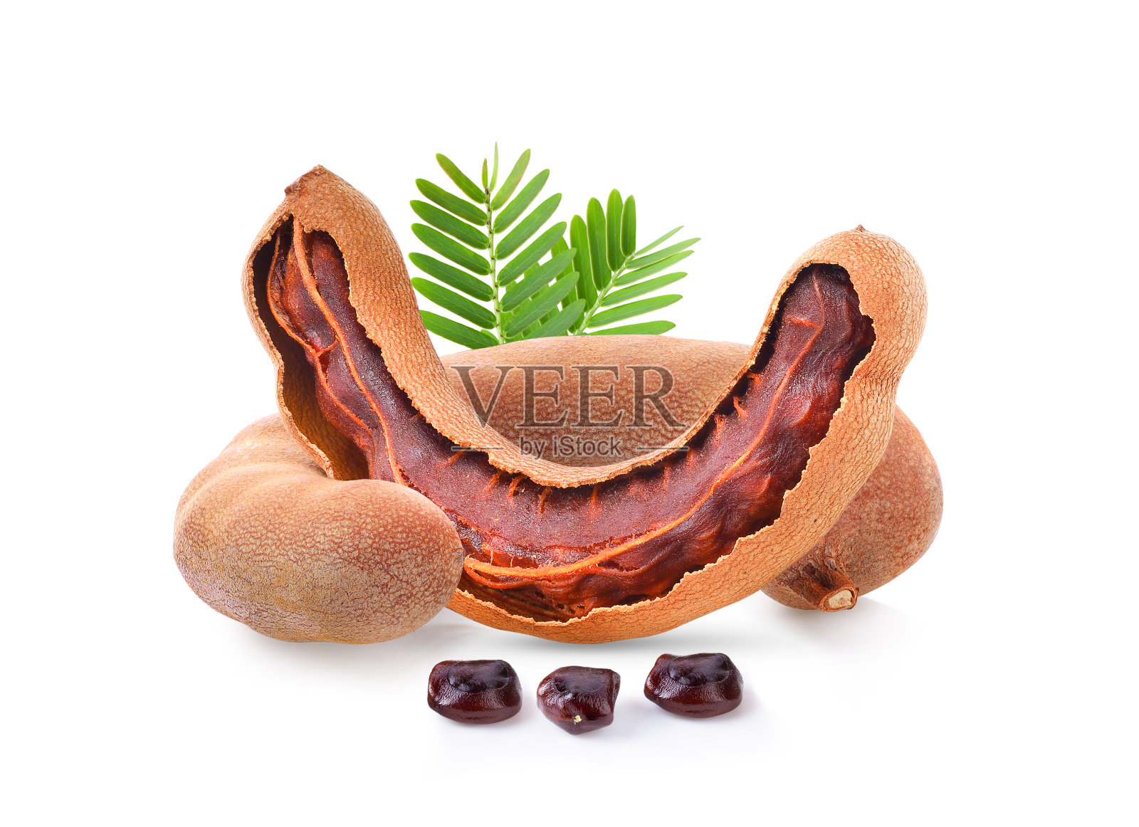 叶孤立在白色背景上的罗望子照片摄影图片