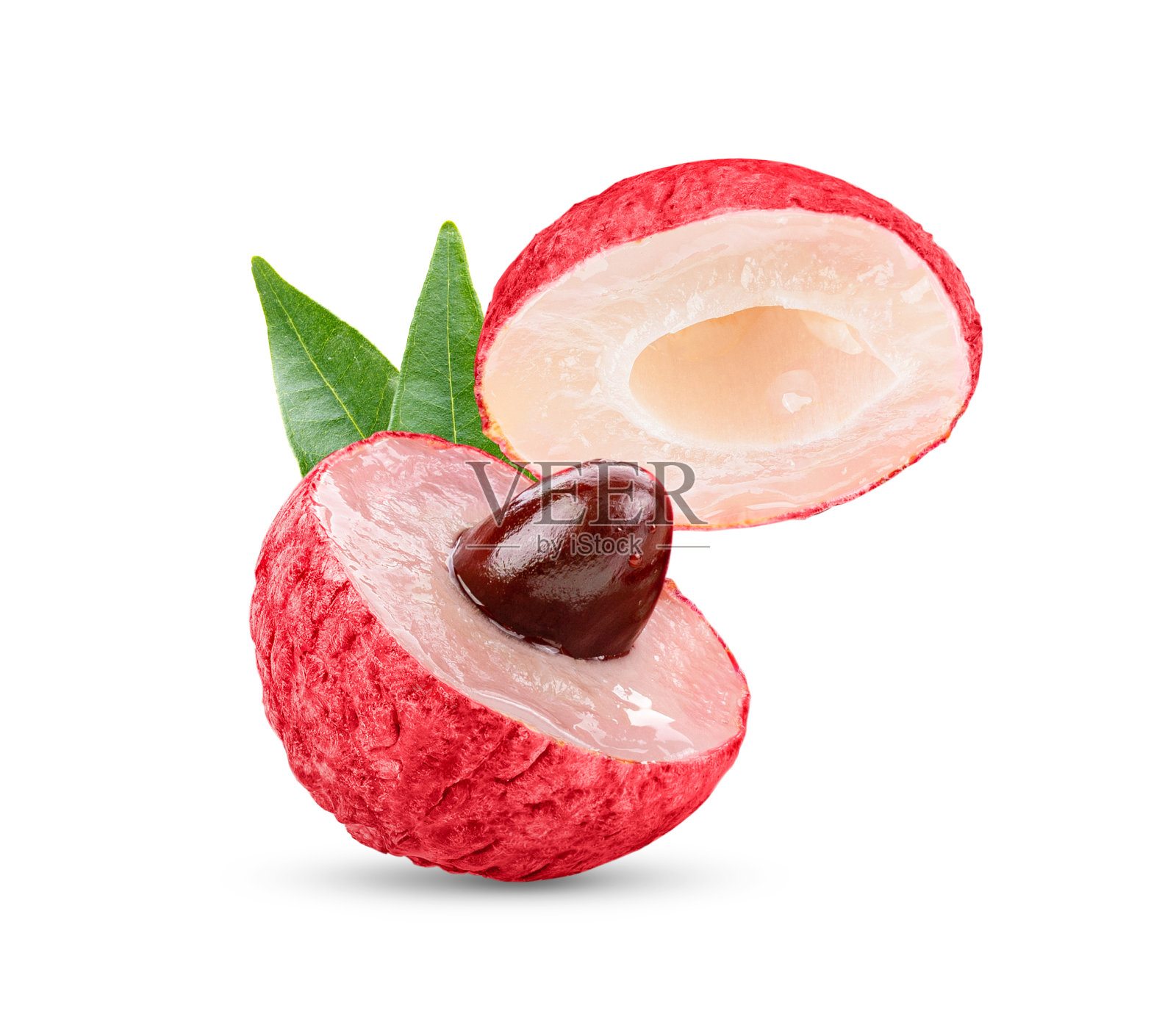 叶子孤立在白色背景上的荔枝照片摄影图片